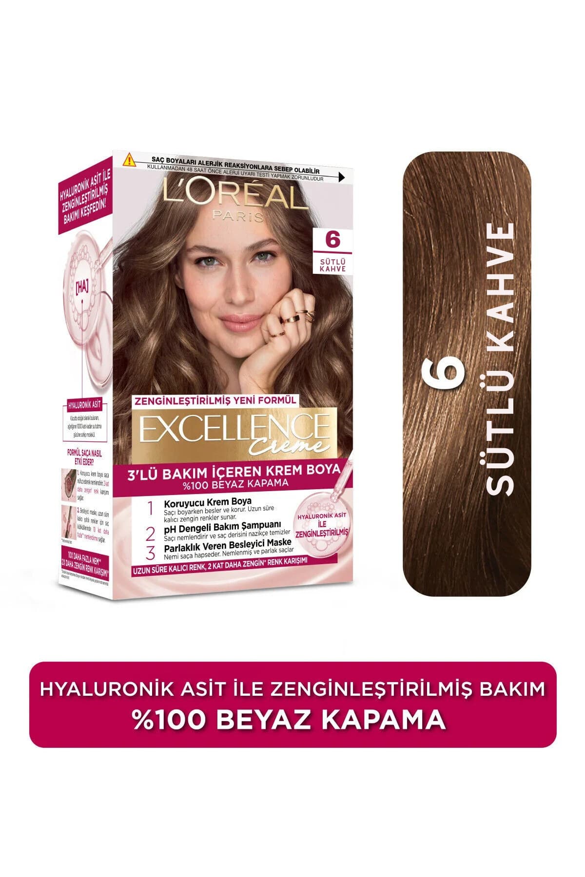 رنگ مو L'Oreal Paris Excellence Creme شماره 6 قهوهای شیری رنگ مو L'Oreal Paris Excellence Creme شماره 6 قهوهای شیری