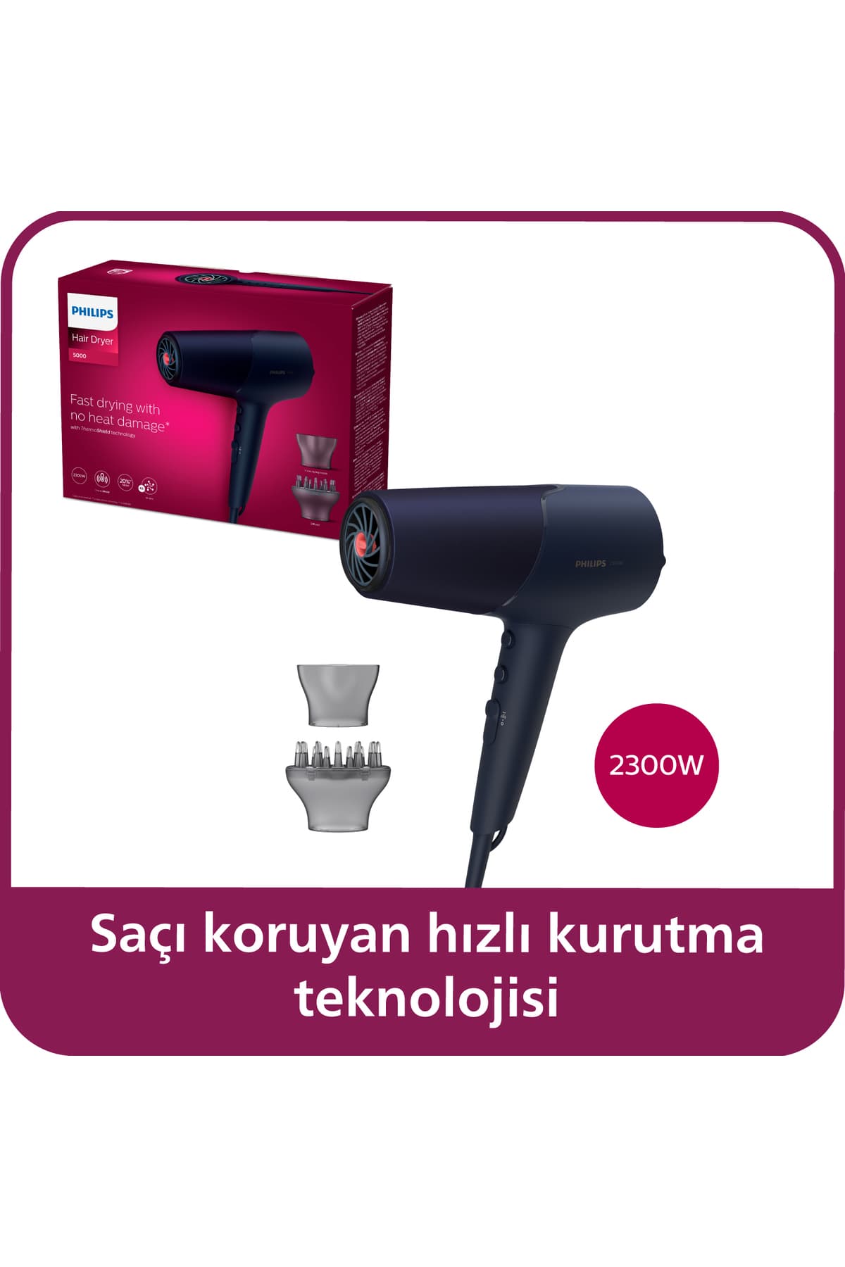 سشوار Philips سری 5000، 2300 وات، با فناوری ThermoShield و مراقبت یونی مدل BHD510/00 سشوار Philips سری 5000، 2300 وات، با فناوری ThermoShield و مراقبت یونی مدل BHD510/00