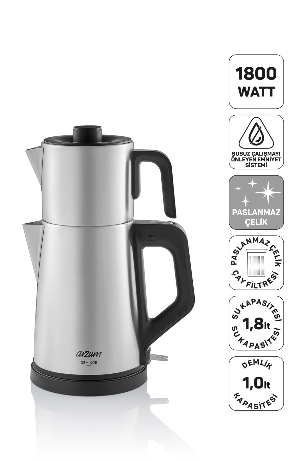 چایساز Arzum Deminde استیل با توان 1800W و ظرفیت قوری 1 L مدل AR3129 چایساز Arzum Deminde استیل با توان 1800W و ظرفیت قوری 1 L مدل AR3129