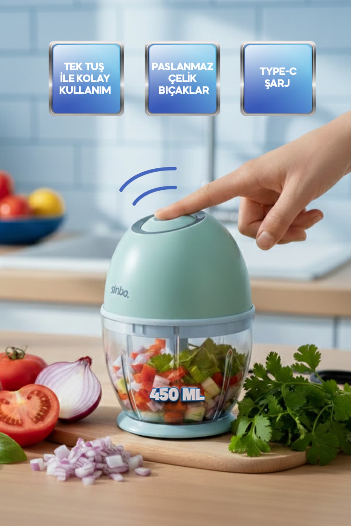 خردکن شارژی بیسیم Sinbo با تیغه استیل ضدزنگ مدل SHB-7503 خردکن شارژی بیسیم Sinbo با تیغه استیل ضدزنگ مدل SHB-7503