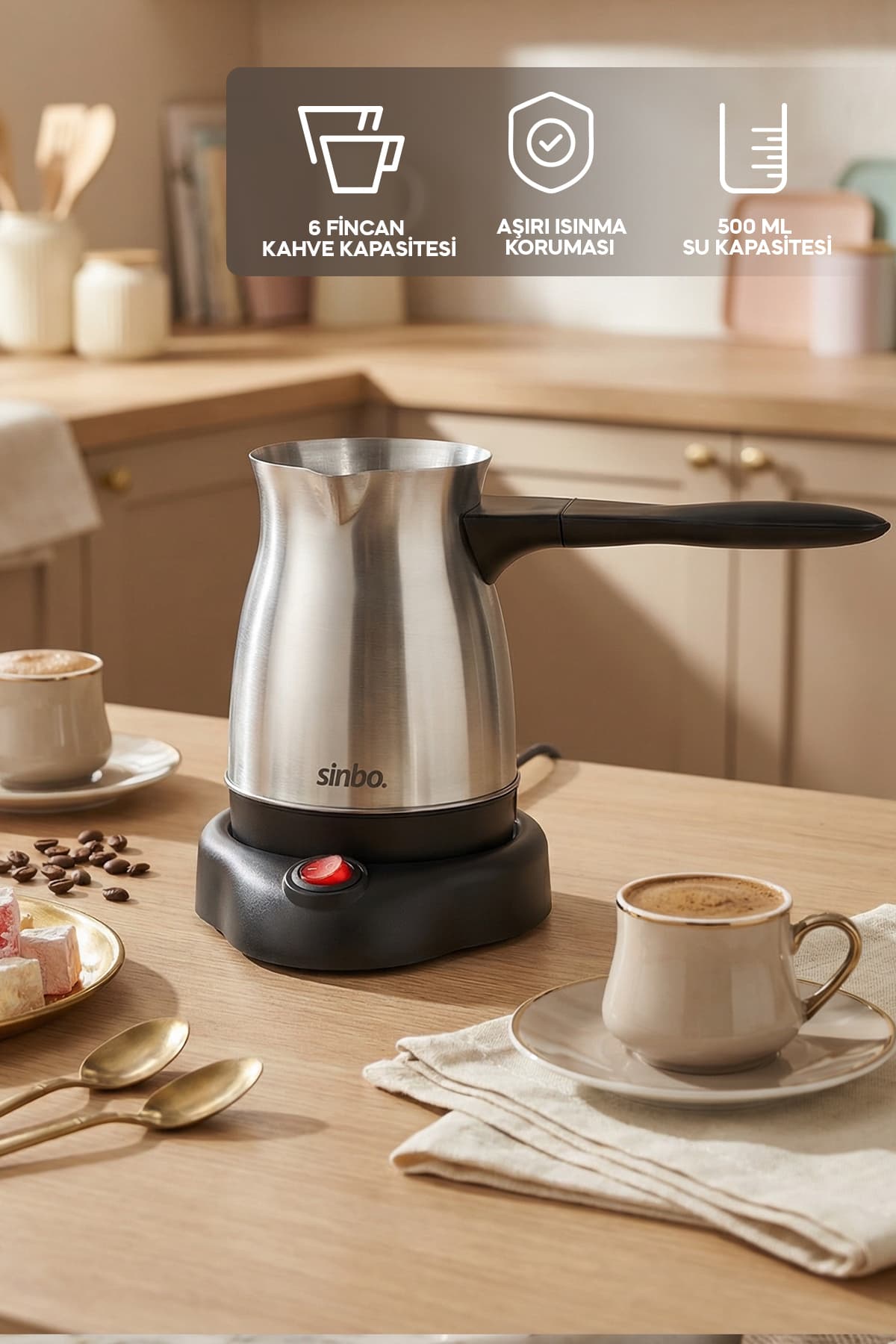 قهوهساز ترک برقی Sinbo با جذوه استیل ضدزنگ ظرفیت 5 فنجان 500 ml مدل SCM-9039 قهوهساز ترک برقی Sinbo با جذوه استیل ضدزنگ ظرفیت 5 فنجان 500 ml مدل SCM-9039