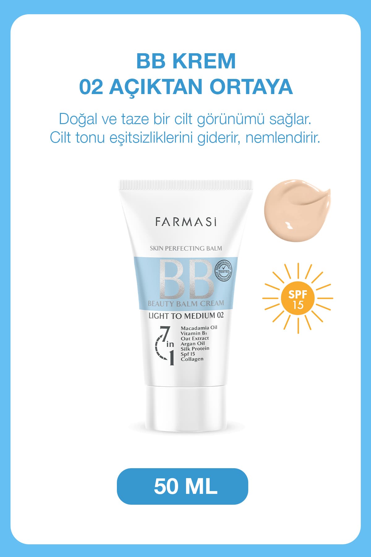 کرم BB Farmasi رنگ روشن تا متوسط شماره 02 50ml کرم BB Farmasi رنگ روشن تا متوسط شماره 02 50ml