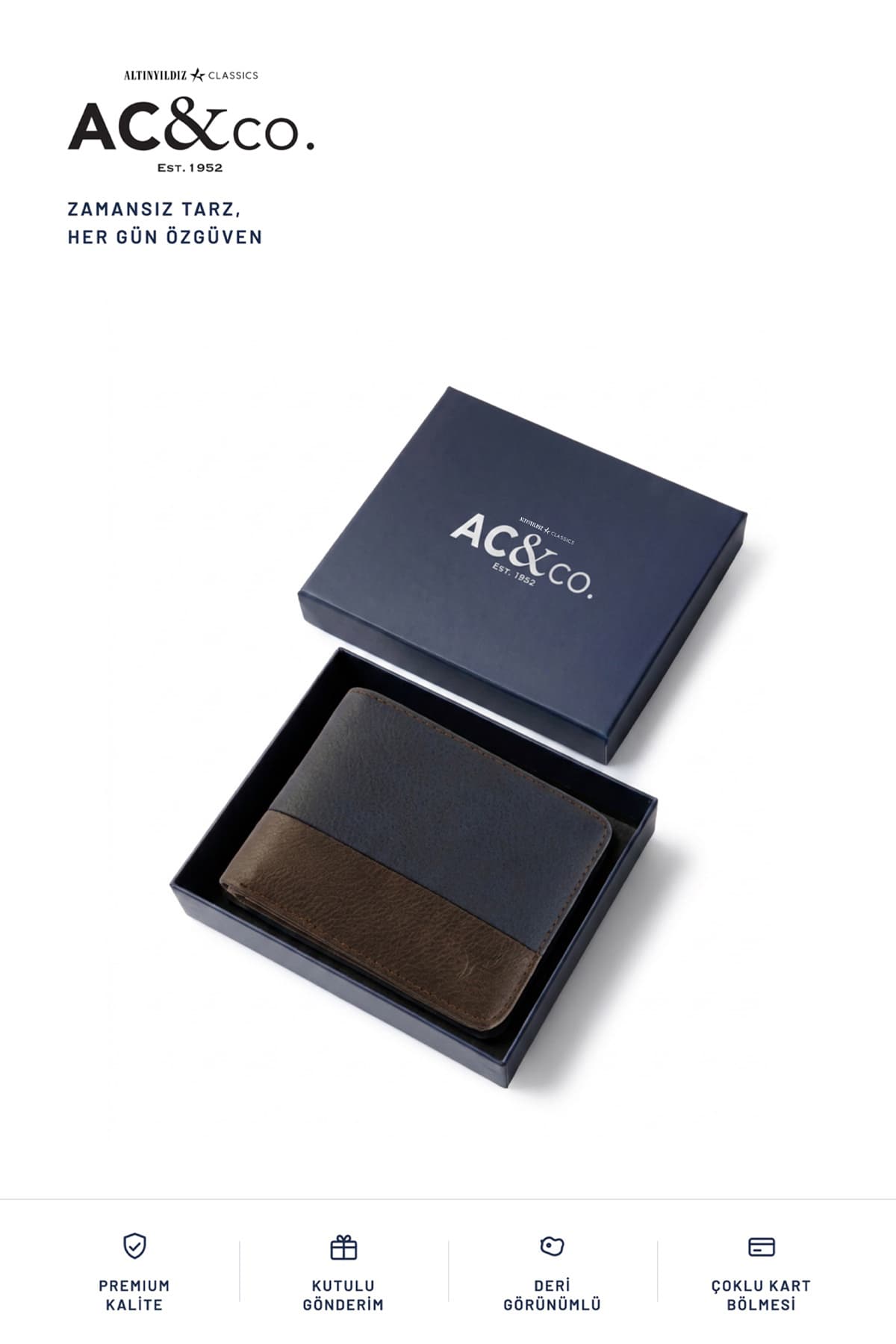 کیف پول مردانه AC&Co / Altınyıldız Classics سرمهای و قهوهای جعبه هدیه با محفظه کارت و اسکناس ست دامادی/جهیزیه کیف پول مردانه AC&Co / Altınyıldız Classics سرمهای و قهوهای جعبه هدیه با محفظه کارت و اسکناس ست دامادی/جهیزیه