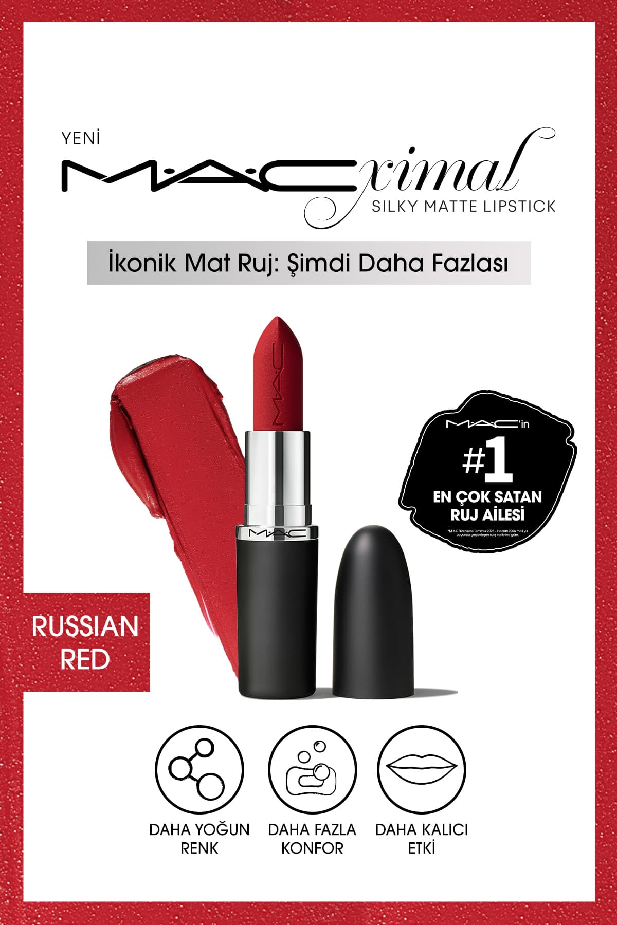 رژ لب Mac M·a·cxımal Silky Matte قرمز روسی رژ لب Mac M·a·cxımal Silky Matte قرمز روسی