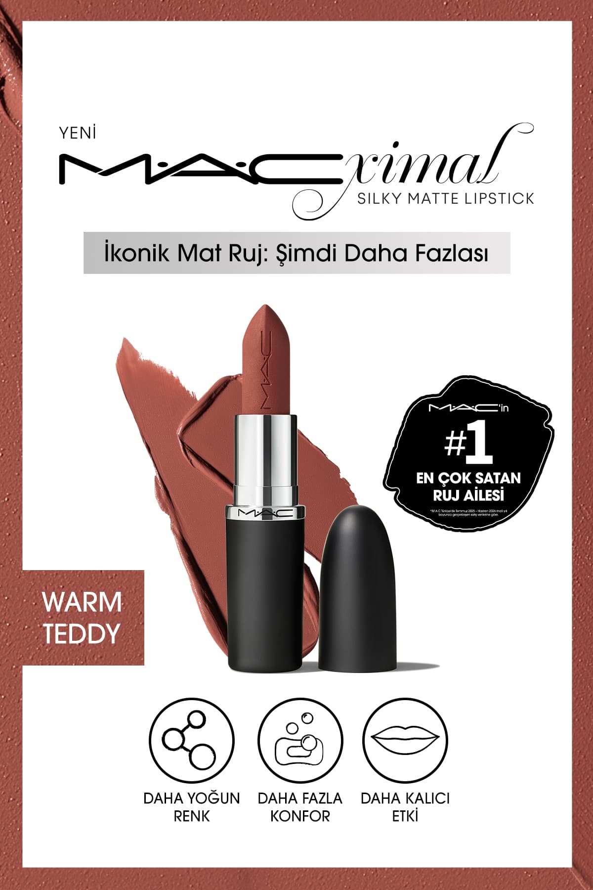 رژ لب Mac M·A·CXIMAL Silky Matte آبرسان با رنگدهی بالا Warm Teddy رژ لب Mac M·A·CXIMAL Silky Matte آبرسان با رنگدهی بالا Warm Teddy
