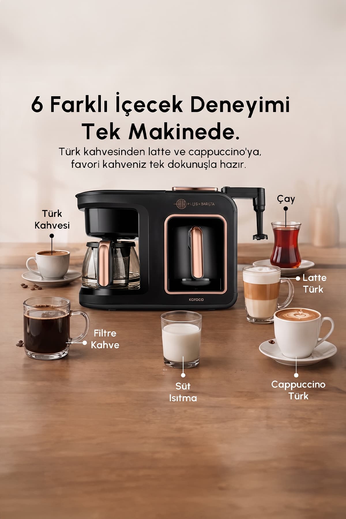 دستگاه قهوهساز Karaca تهیه لاته، کاپوچینو و قهوه ترک به سبک ذغالی مدل Hatır Plus Barista 6 in 1 مشکی مسی دستگاه قهوهساز Karaca تهیه لاته، کاپوچینو و قهوه ترک به سبک ذغالی مدل Hatır Plus Barista 6 in 1 مشکی مسی