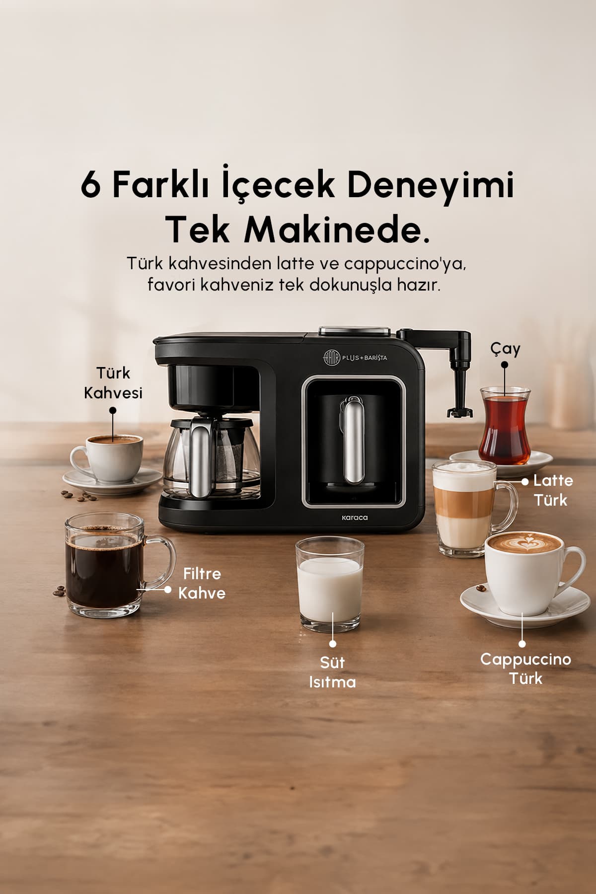 دستگاه قهوهساز Karaca مدل Hatır Plus Barista 6 In 1 برای لاته، کاپوچینو و قهوه ترک کُزده مشکی نقرهای دستگاه قهوهساز Karaca مدل Hatır Plus Barista 6 In 1 برای لاته، کاپوچینو و قهوه ترک کُزده مشکی نقرهای