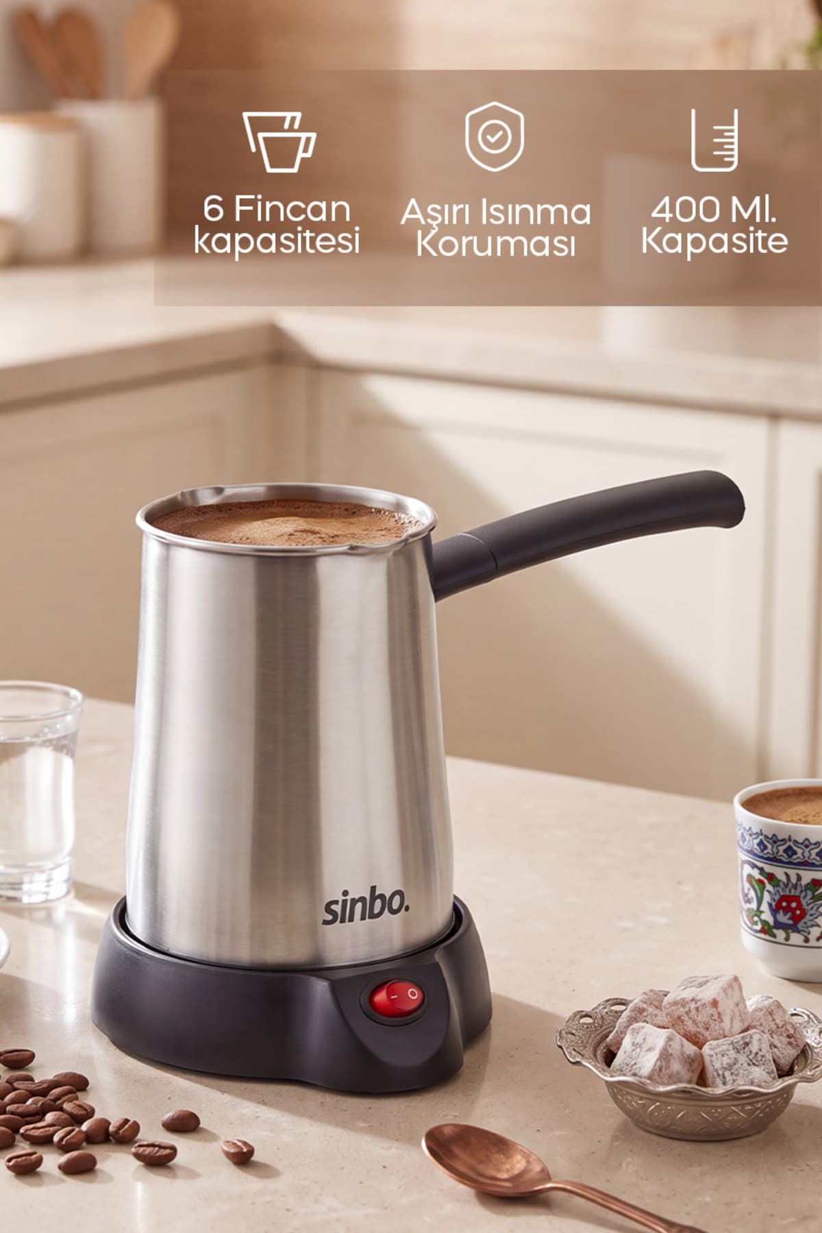 قهوهجوش برقی ترک Sinbo استیل ضدزنگ 400 ML 6 فنجان مدل SCM-2958 قهوهجوش برقی ترک Sinbo استیل ضدزنگ 400 ML 6 فنجان مدل SCM-2958