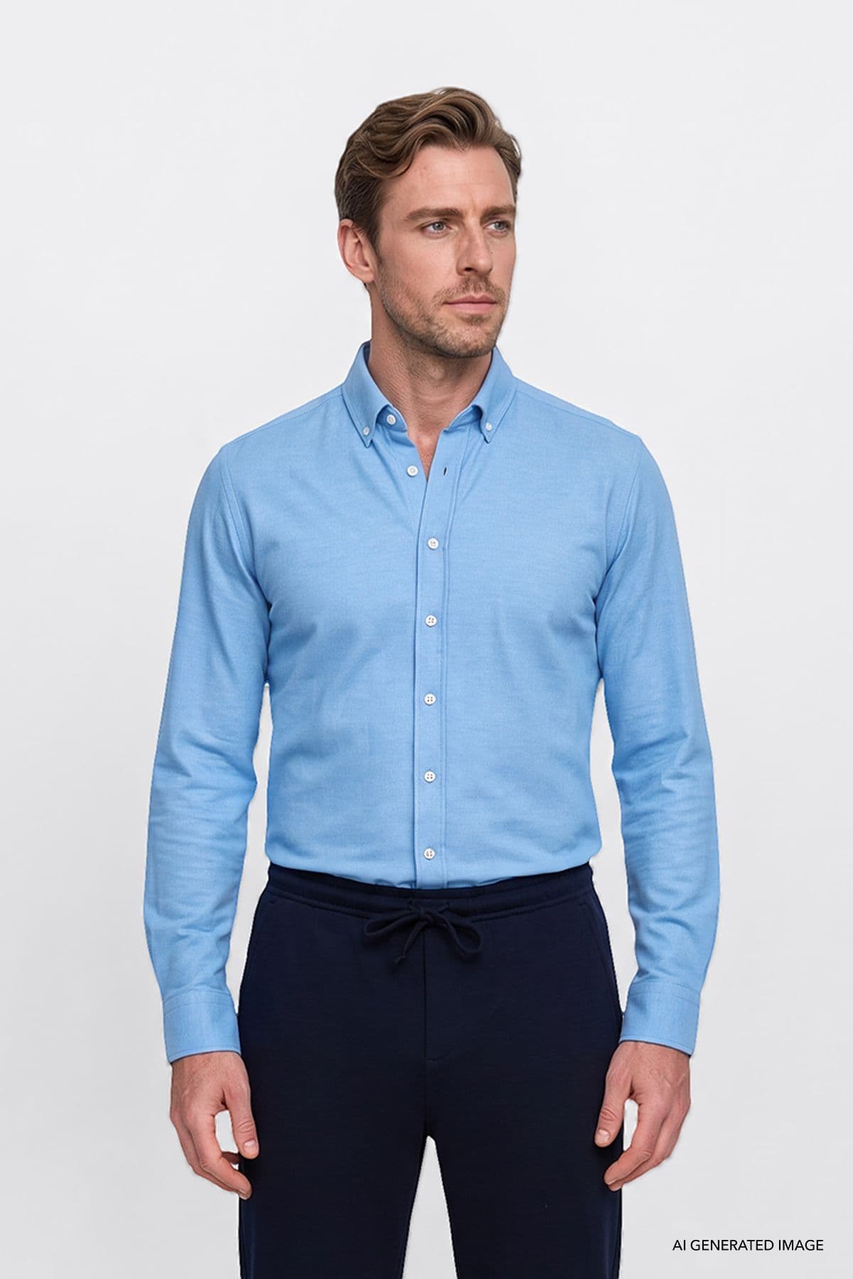 پیراهن آکسفورد مردانه AC&Co / Altınyıldız Classics نخی ضدتعریق آبی با اتوکشی آسان یقه دکمهدار Slim Fit پیراهن آکسفورد مردانه AC&Co / Altınyıldız Classics نخی ضدتعریق آبی با اتوکشی آسان یقه دکمهدار Slim Fit