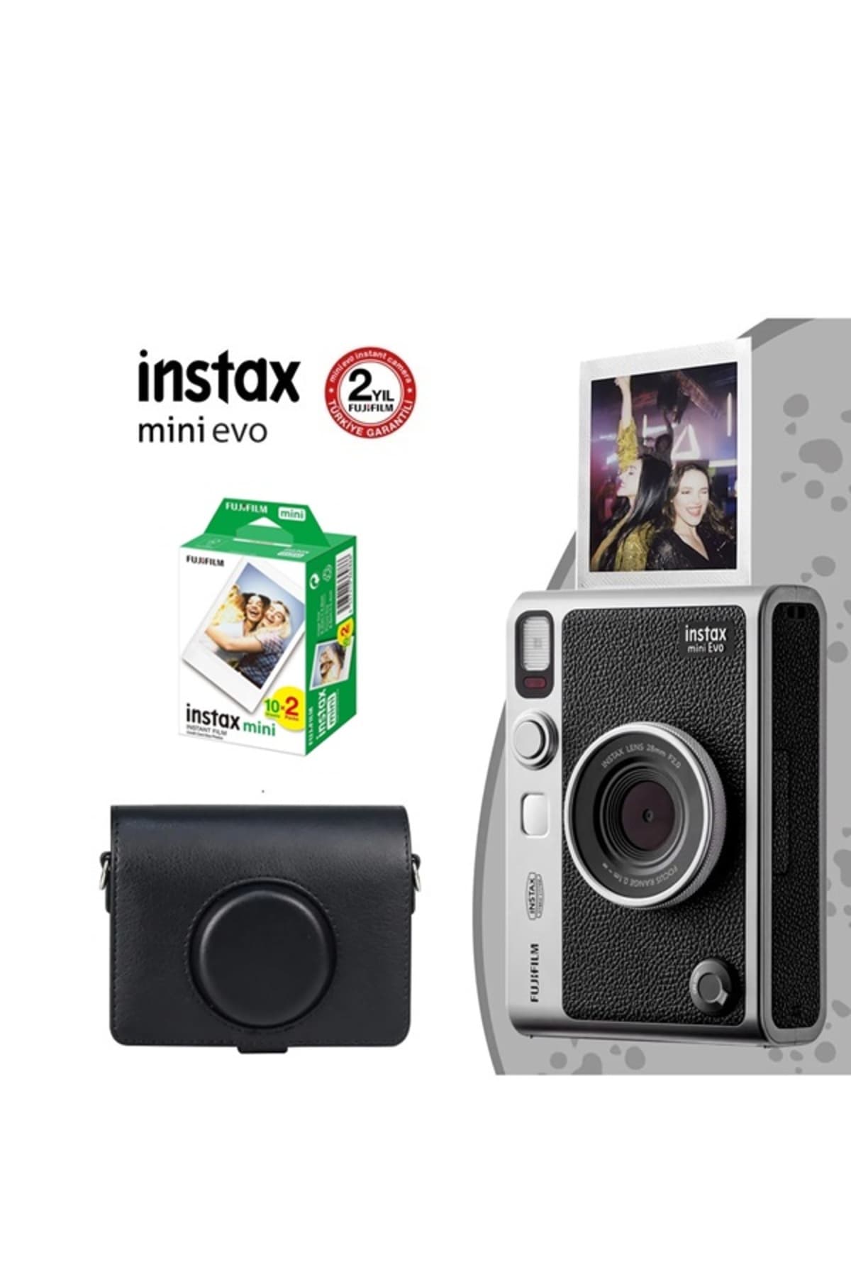 ست هدیه دوربین فوری Fujifilm Instax Mini Evo مشکی با کیف و ۲۰ فیلم ست هدیه دوربین فوری Fujifilm Instax Mini Evo مشکی با کیف و ۲۰ فیلم