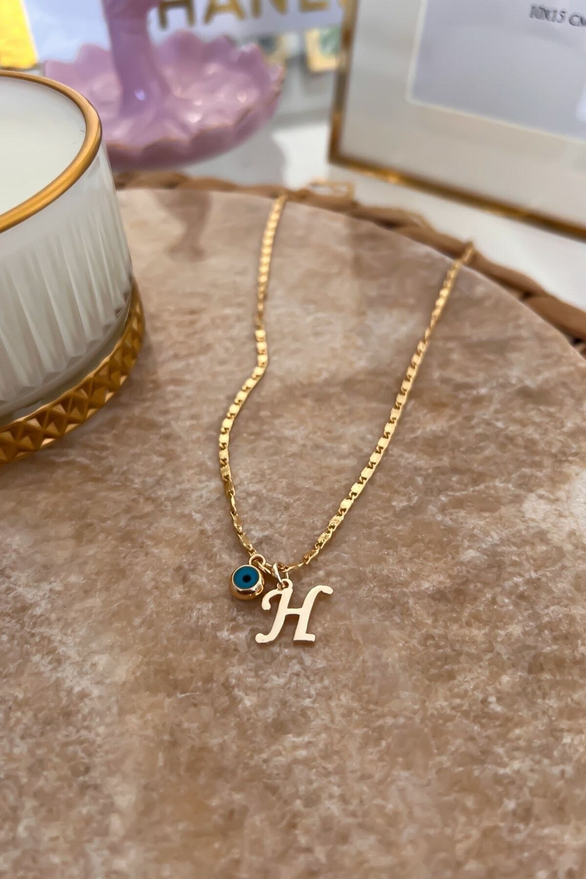 گردنبند زنانه Trendy Butik با آویز چشمزخم و حرف H، آبکاری طلا گردنبند زنانه Trendy Butik با آویز چشمزخم و حرف H، آبکاری طلا