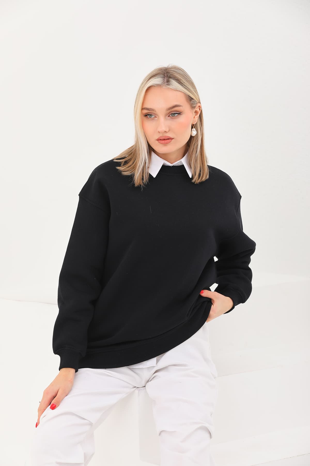سویشرت یقهگرد اورسایز Batı Styling رنگ یخی سویشرت یقهگرد اورسایز Batı Styling رنگ یخی