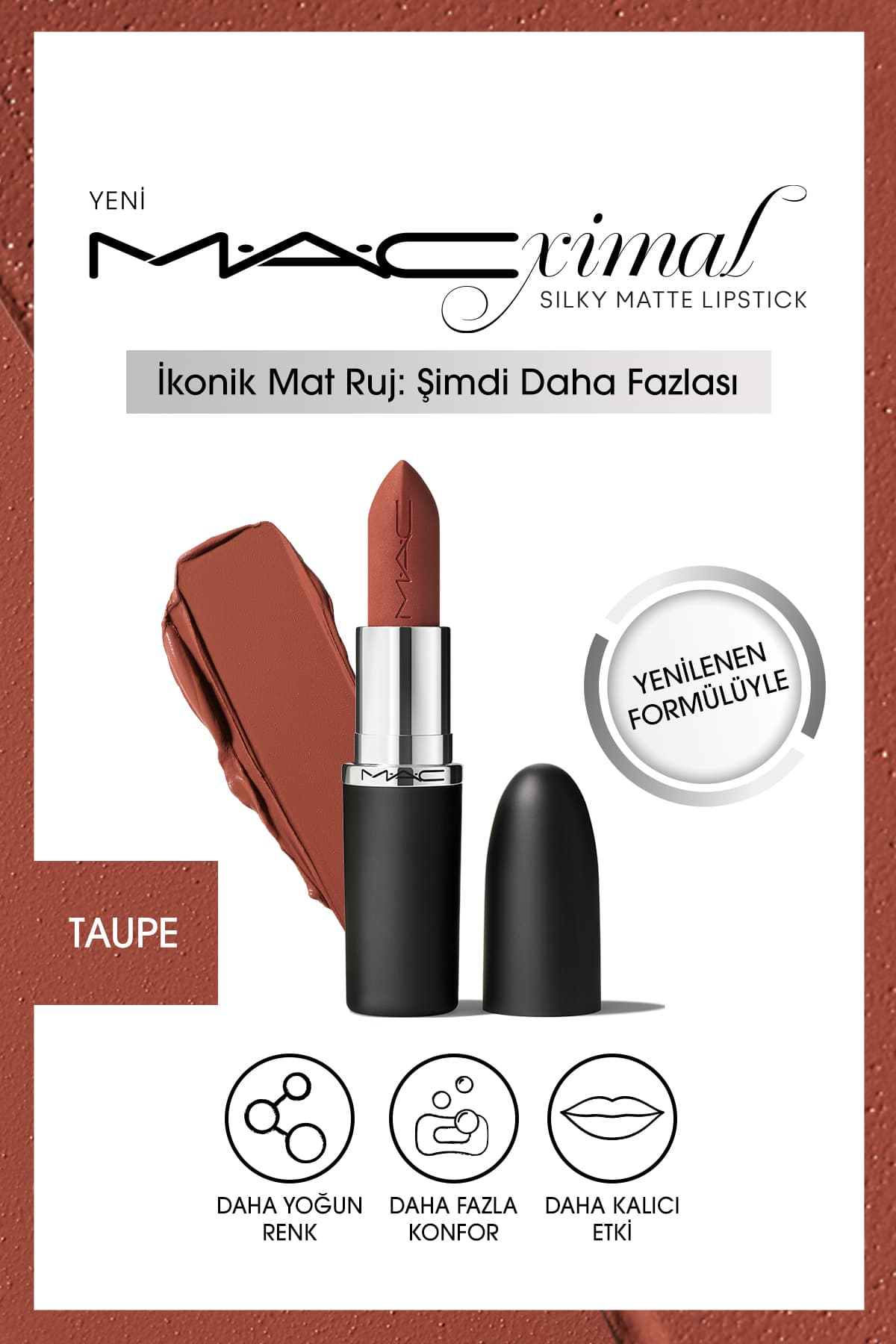 رژ لب Mac M·A·CXIMAL Silky Matte مرطوبکننده رنگدهی شدید خاکستری قهوهای رژ لب Mac M·A·CXIMAL Silky Matte مرطوبکننده رنگدهی شدید خاکستری قهوهای