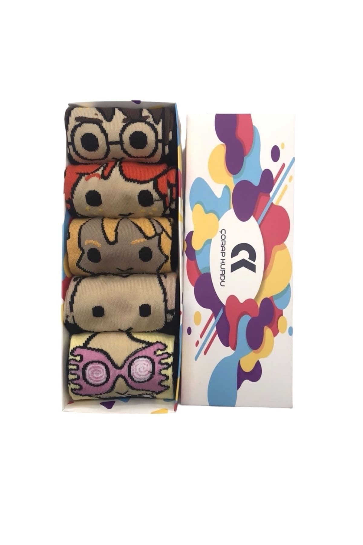 جوراب زنانه Çorap Kurdu طرح کاراکتر Harry Potter رنگی مچی بسته 5 عددی جوراب زنانه Çorap Kurdu طرح کاراکتر Harry Potter رنگی مچی بسته 5 عددی