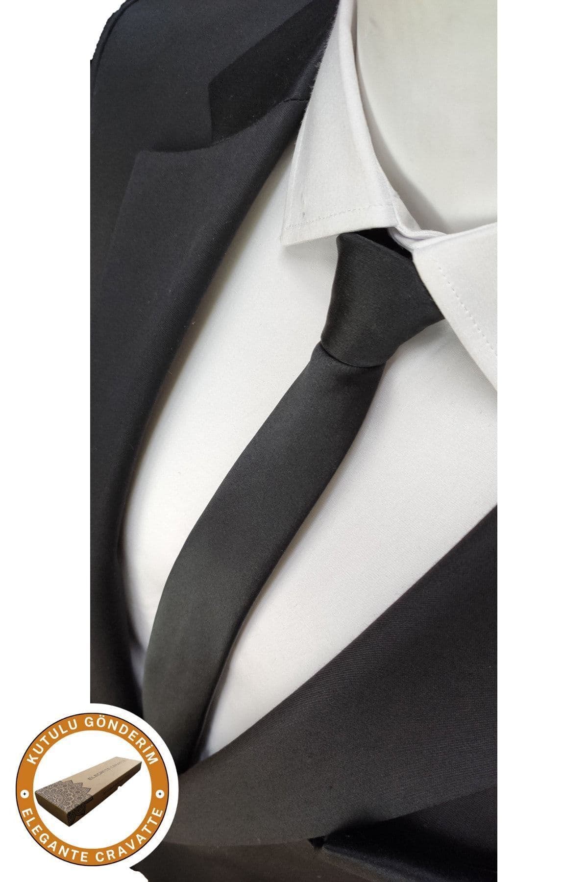 کراوات و دستمال جیب Elegante Cravatte مشکی خیلی باریک مات کراوات و دستمال جیب Elegante Cravatte مشکی خیلی باریک مات