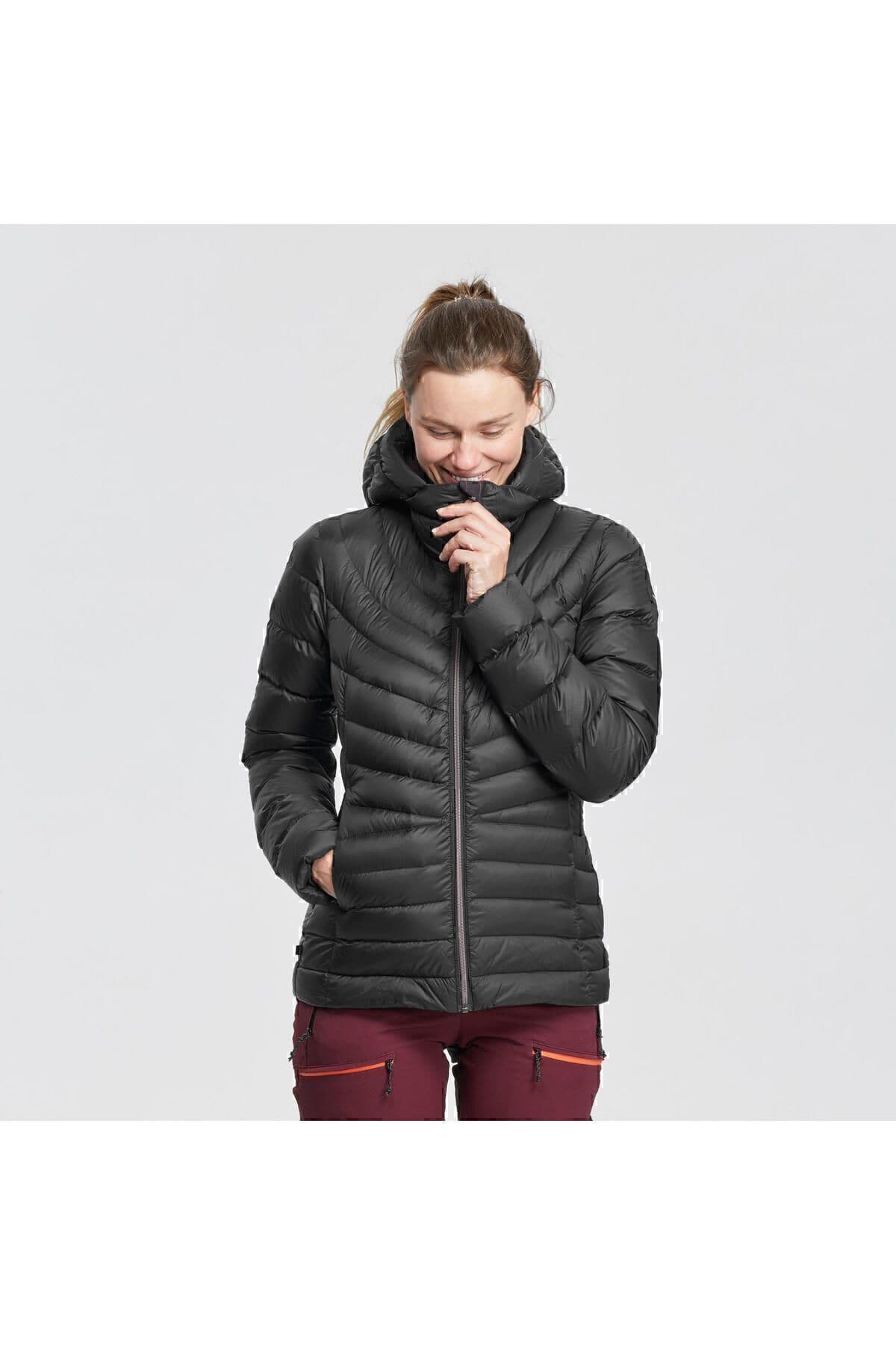 کاپشن زنانه Decathlon کاپوشندار بادی پردار مشکی ترکینگ مدل Mt100 -10°C کاپشن زنانه Decathlon کاپوشندار بادی پردار مشکی ترکینگ مدل Mt100 -10°C