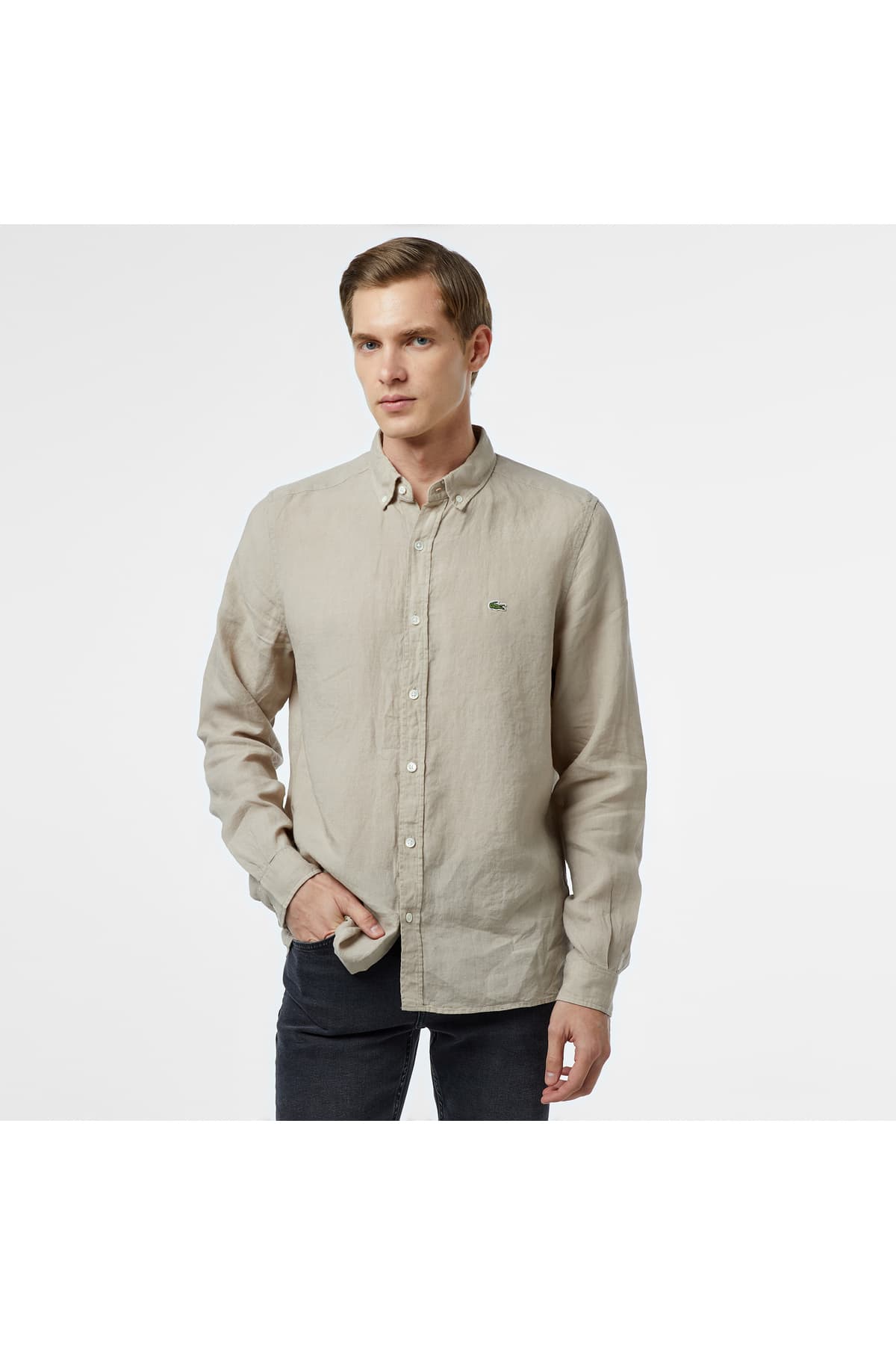 پیراهن مردانه Lacoste لینن یقه دکمهدار فیت معمولی کرم پیراهن مردانه Lacoste لینن یقه دکمهدار فیت معمولی کرم