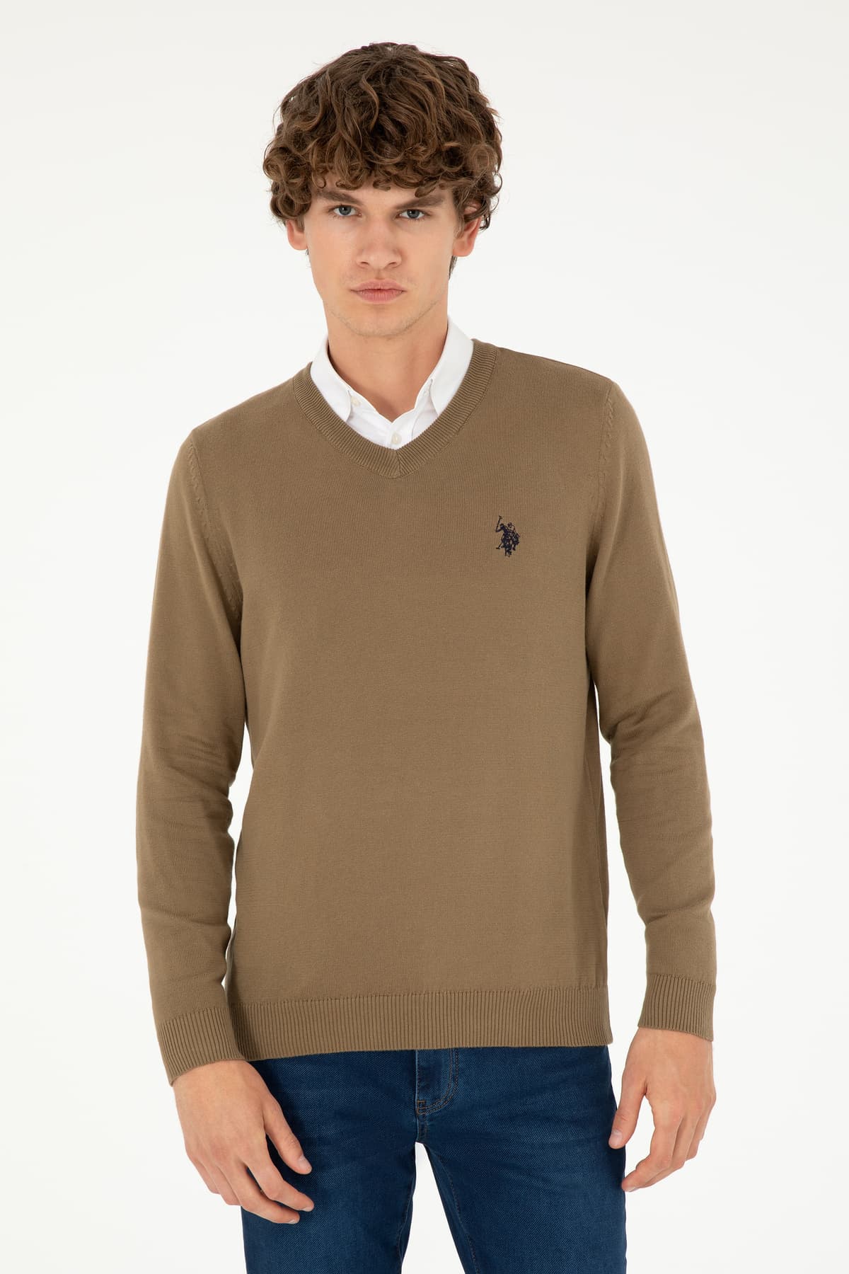پلیور مردانه U.S. Polo Assn. ساده یقه هفت فیت اسلیم خاکی مدل 50293512-VR027 پلیور مردانه U.S. Polo Assn. ساده یقه هفت فیت اسلیم خاکی مدل 50293512-VR027