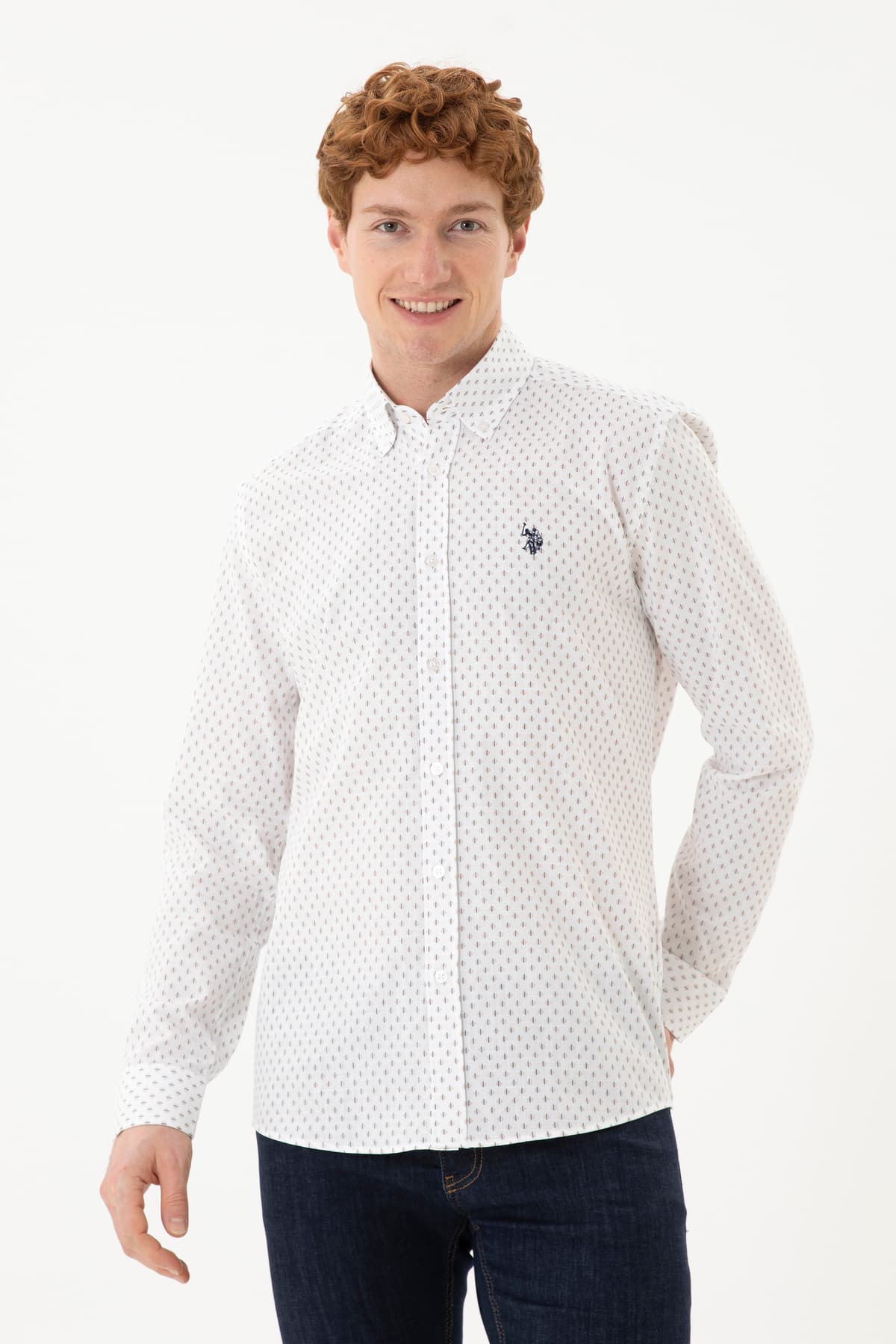 پیراهن مردانه بژ چاپدار U.S. Polo Assn. سفید مدل 50288677-VR085 پیراهن مردانه بژ چاپدار U.S. Polo Assn. سفید مدل 50288677-VR085