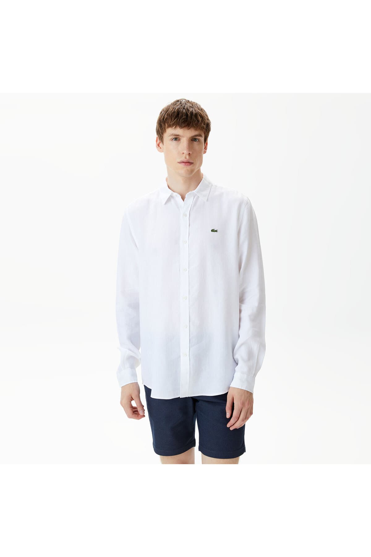 پیراهن مردانه Lacoste کتان سفید فیت معمولی پیراهن مردانه Lacoste کتان سفید فیت معمولی