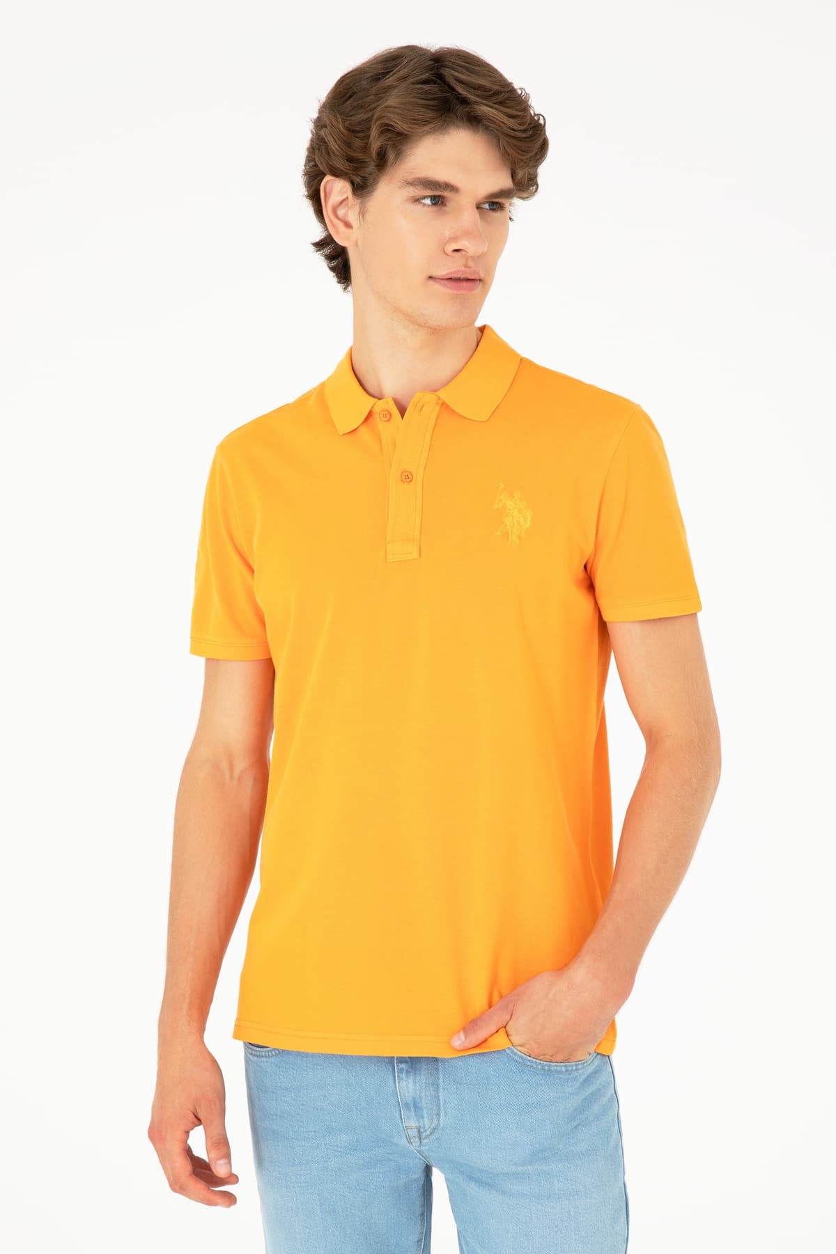تیشرت مردانه U.S. Polo Assn. اسلیم فیت یقه پولو نارنجی بیسیک مدل 50279591-VR051 تیشرت مردانه U.S. Polo Assn. اسلیم فیت یقه پولو نارنجی بیسیک مدل 50279591-VR051