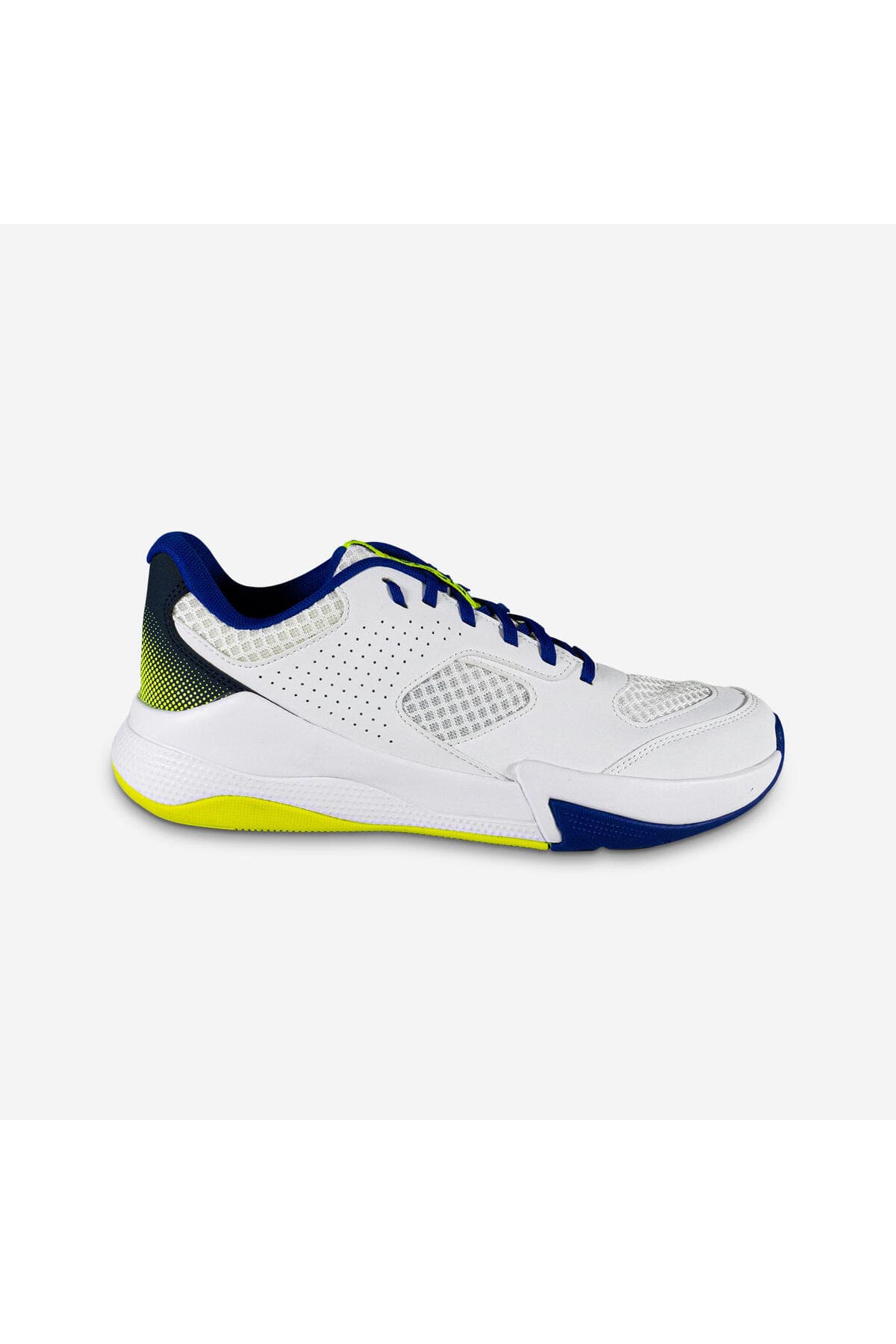 کفش والیبال مردانه Decathlon Comfort سفید آبی زرد نئونی کفش والیبال مردانه Decathlon Comfort سفید آبی زرد نئونی