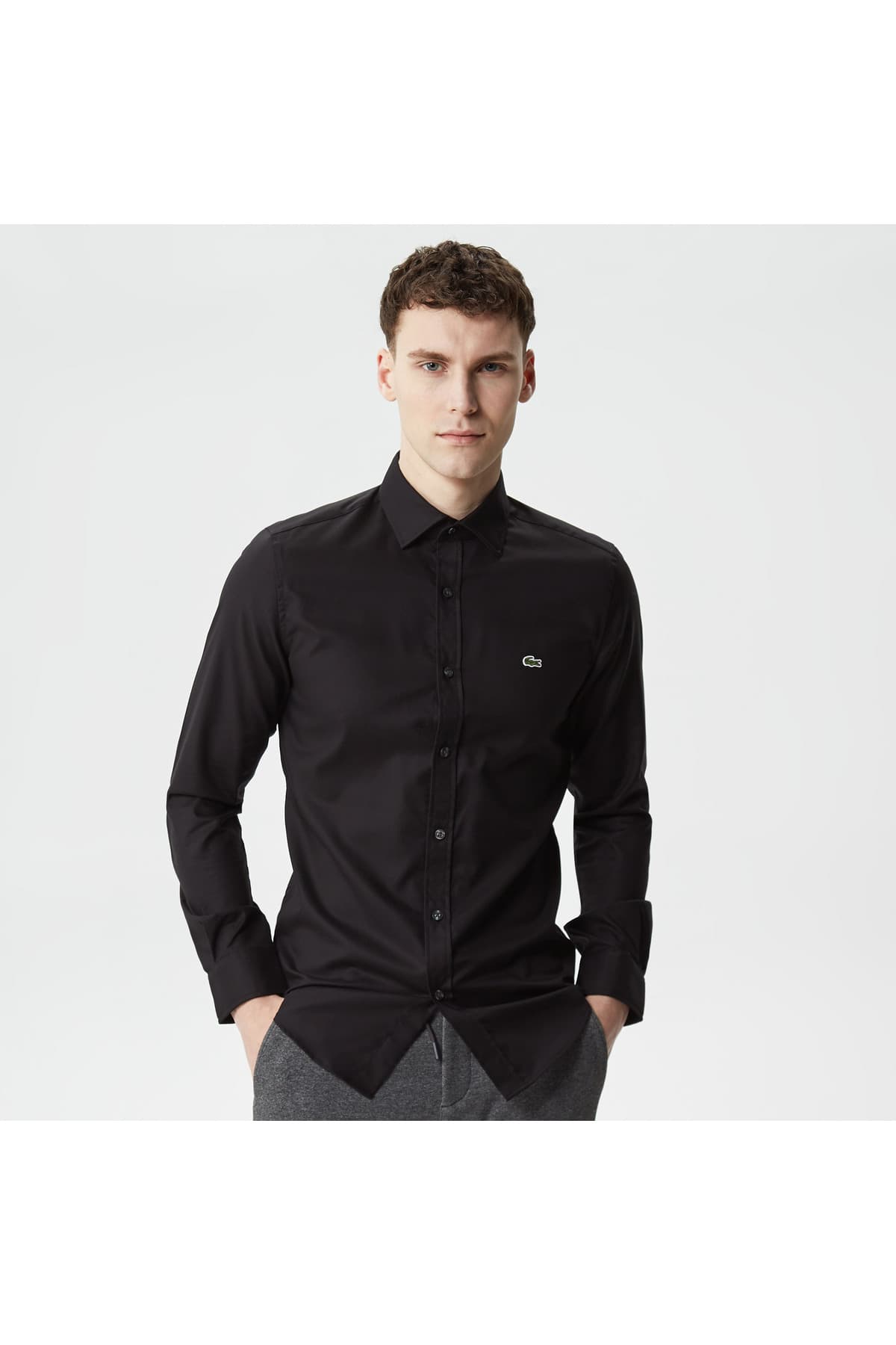 شومیز مردانه Slim Fit لاکاست رنگ سرمهای شومیز مردانه Slim Fit لاکاست رنگ سرمهای