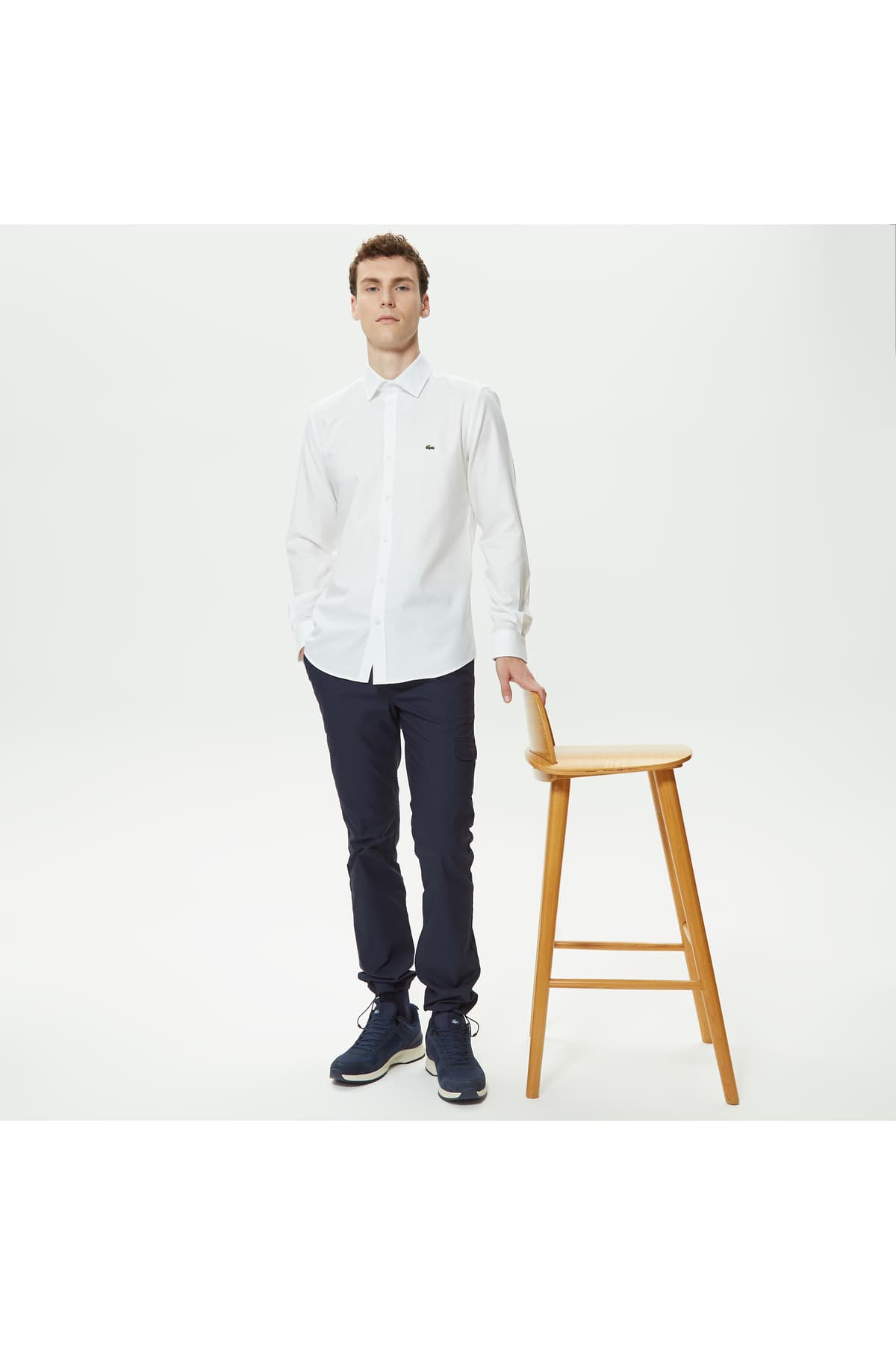 پیراهن مردانه Lacoste سفید فیت اسلیم پیراهن مردانه Lacoste سفید فیت اسلیم