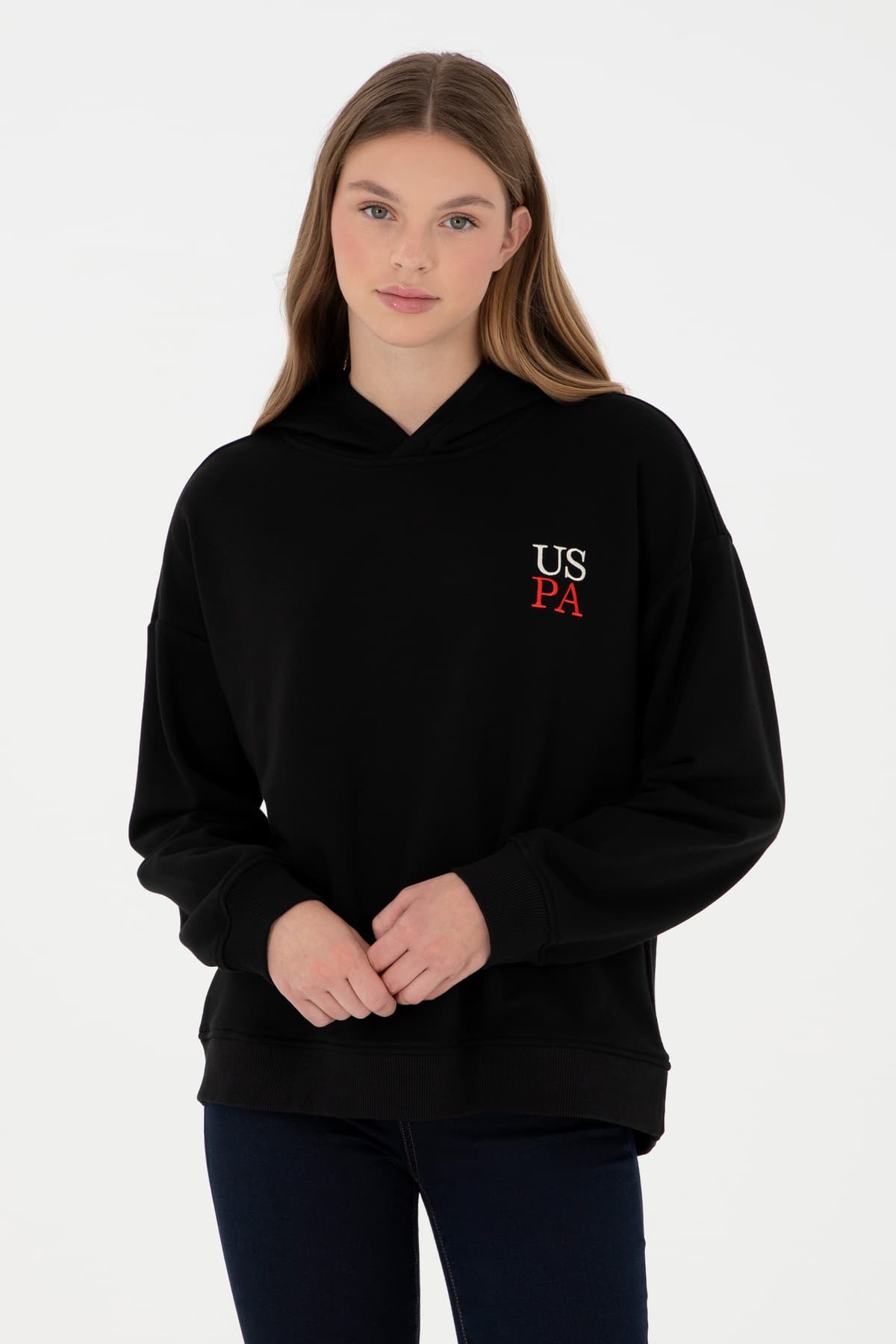 سویشرت زنانه U.S. Polo Assn. کلاهدار مشکی مدل 50291265-VR046 سویشرت زنانه U.S. Polo Assn. کلاهدار مشکی مدل 50291265-VR046