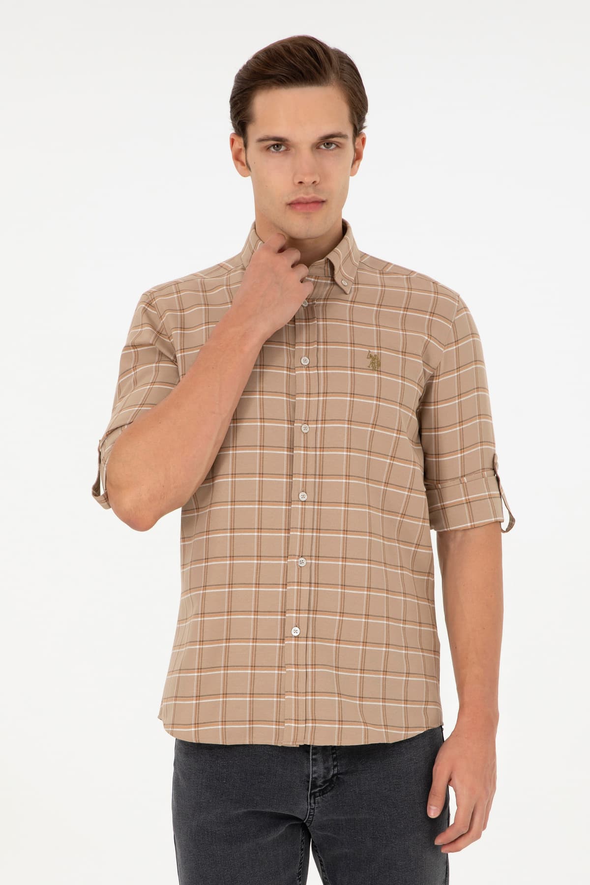 پیراهن مردانه آستینبلند U.S. Polo Assn. شنی مدل 50296615-VR085 پیراهن مردانه آستینبلند U.S. Polo Assn. شنی مدل 50296615-VR085