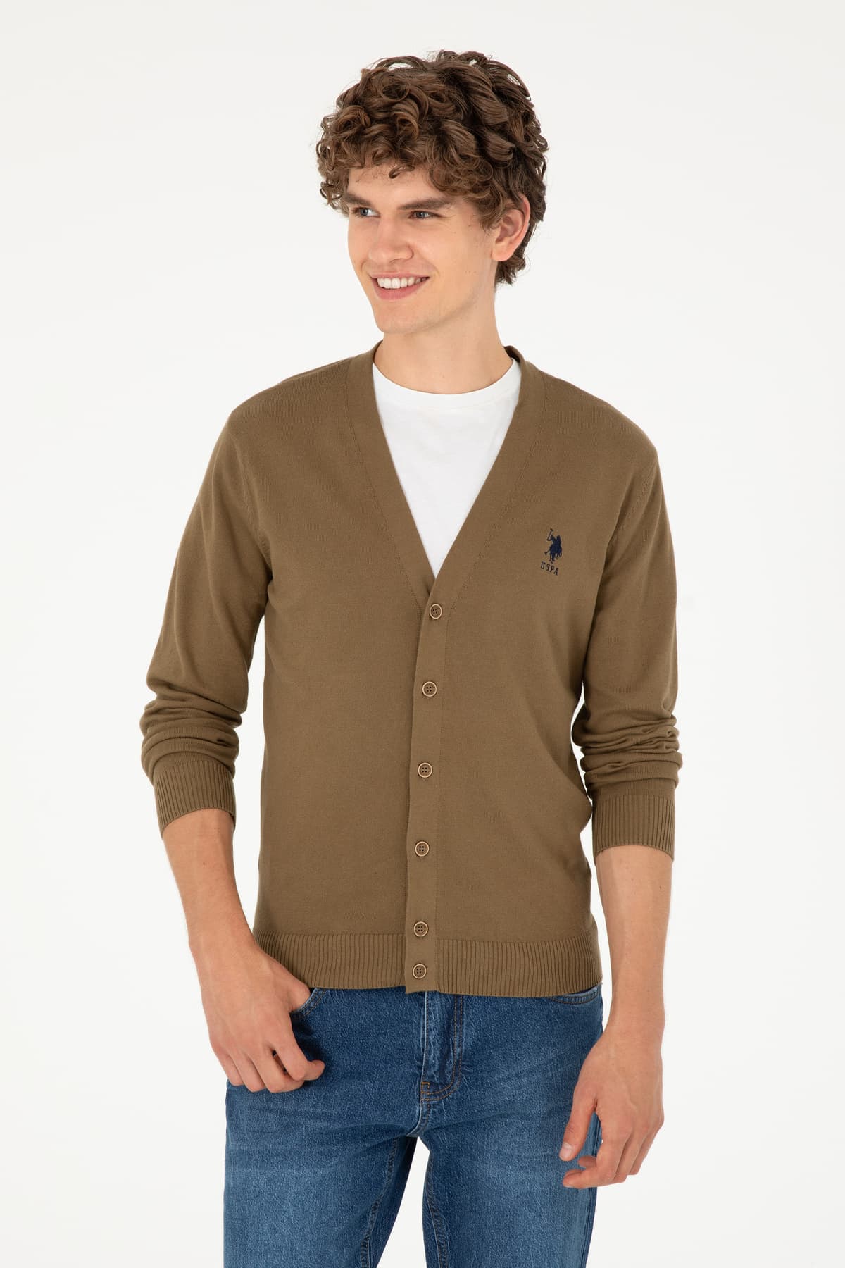کاردیگان بافت مردانه U.S. Polo Assn. خاکی بیسیک مدل 50293531-VR027 کاردیگان بافت مردانه U.S. Polo Assn. خاکی بیسیک مدل 50293531-VR027