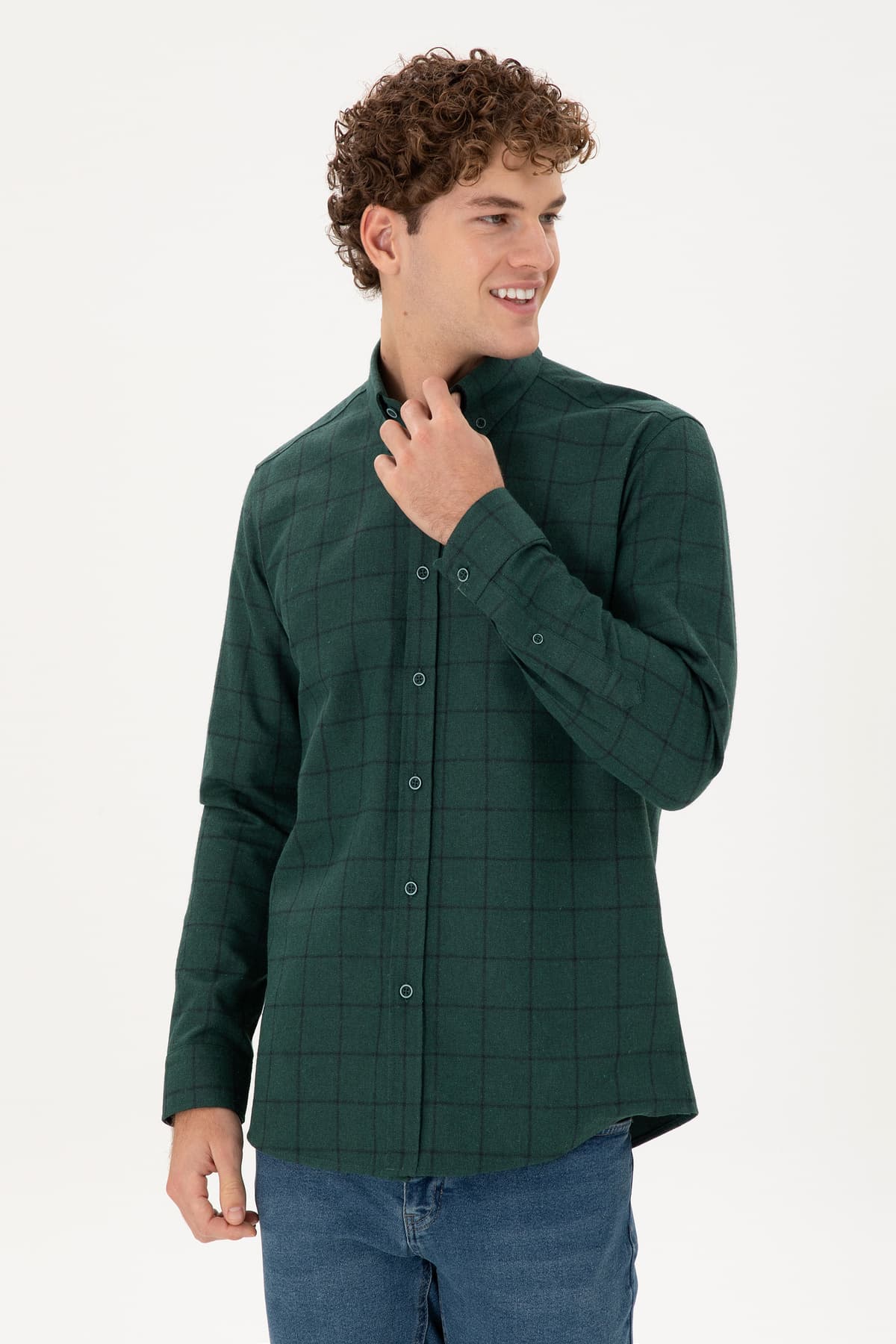 پیراهن مردانه U.S. Polo Assn. سبز تیره آستین بلند مدل 50296597-VR079 پیراهن مردانه U.S. Polo Assn. سبز تیره آستین بلند مدل 50296597-VR079