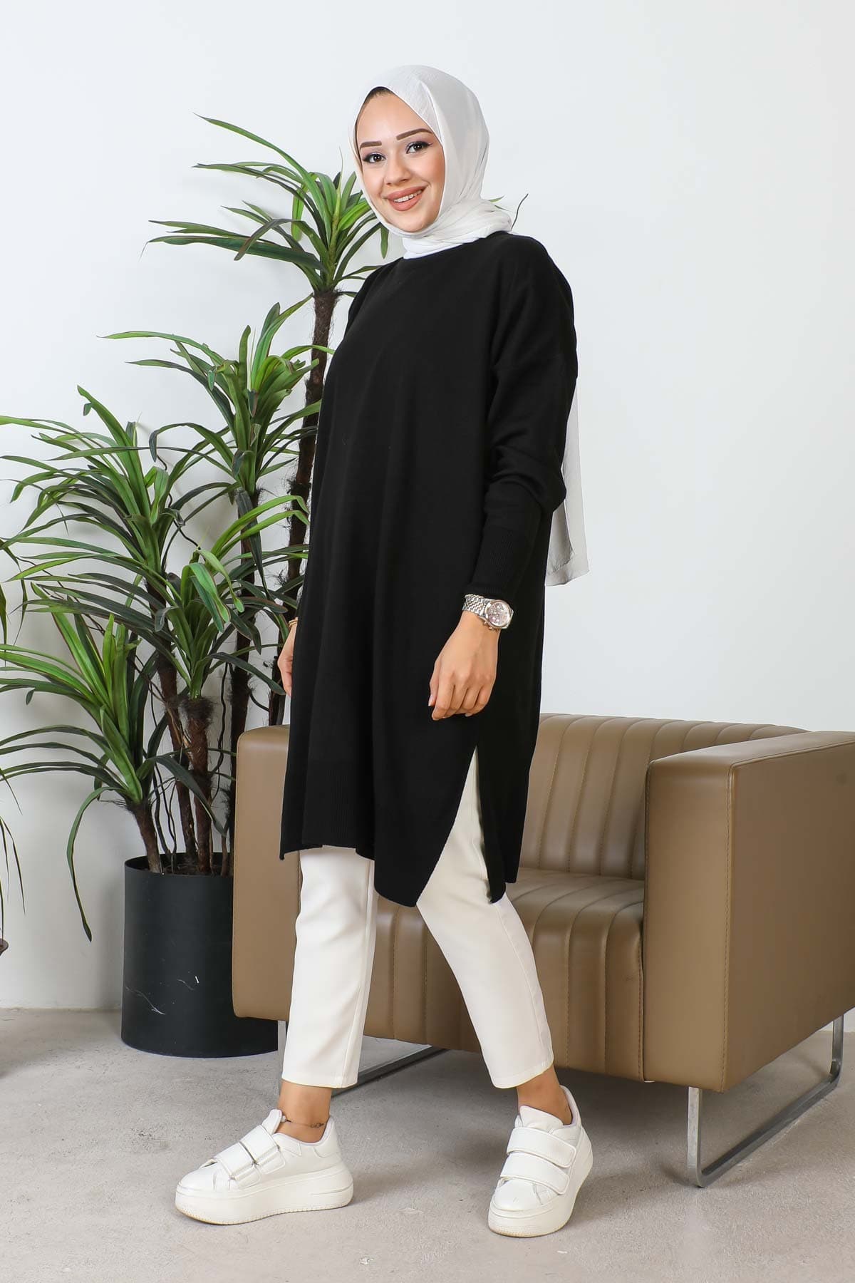 تونیک زنانه İmajButik مشکی یقه گرد مرسریزه سالاش تریکو تونیک زنانه İmajButik مشکی یقه گرد مرسریزه سالاش تریکو