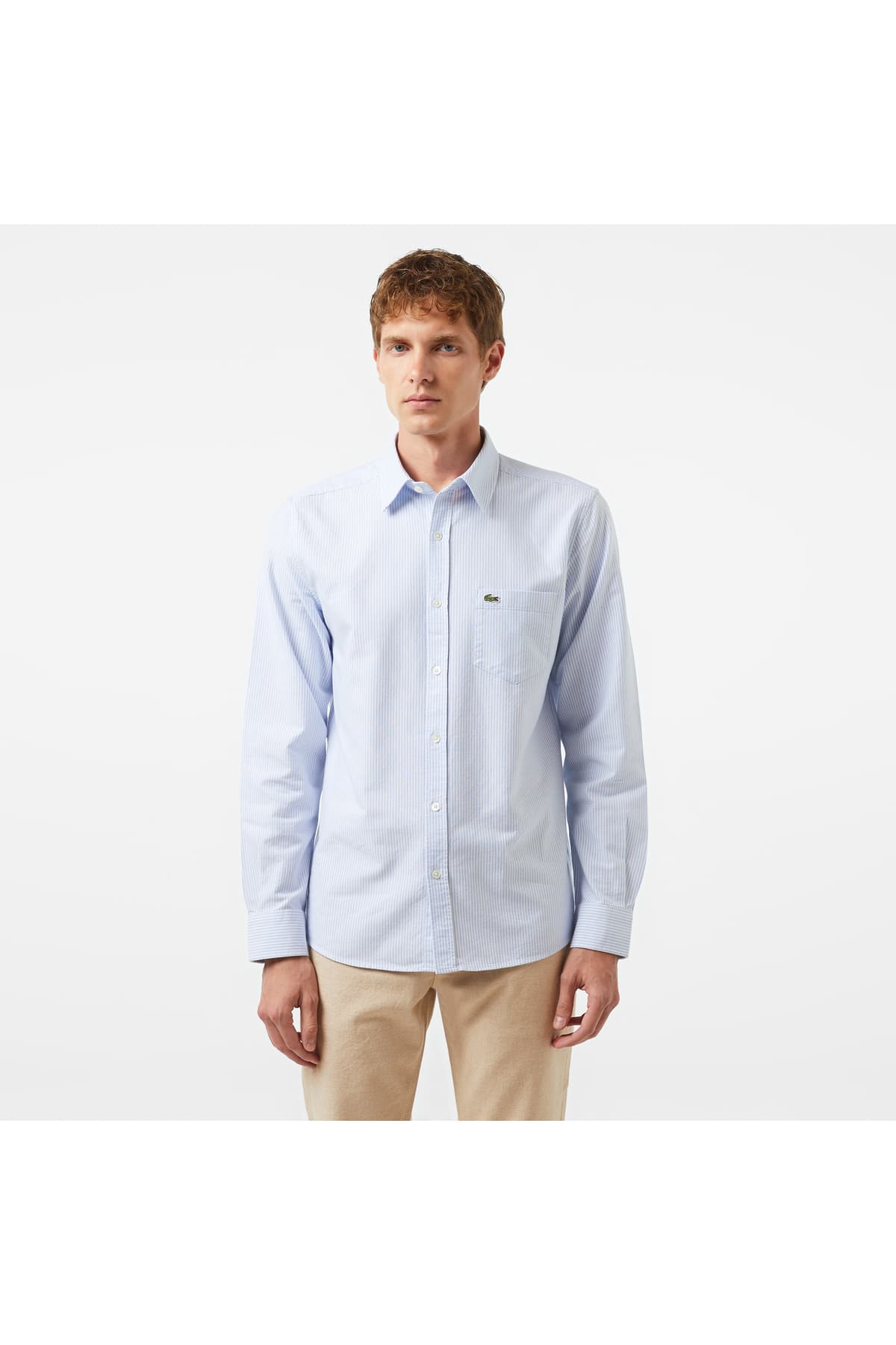پیراهن مردانه Lacoste نخی ارگانیک راهراه آبی روشن با فیت معمولی پیراهن مردانه Lacoste نخی ارگانیک راهراه آبی روشن با فیت معمولی