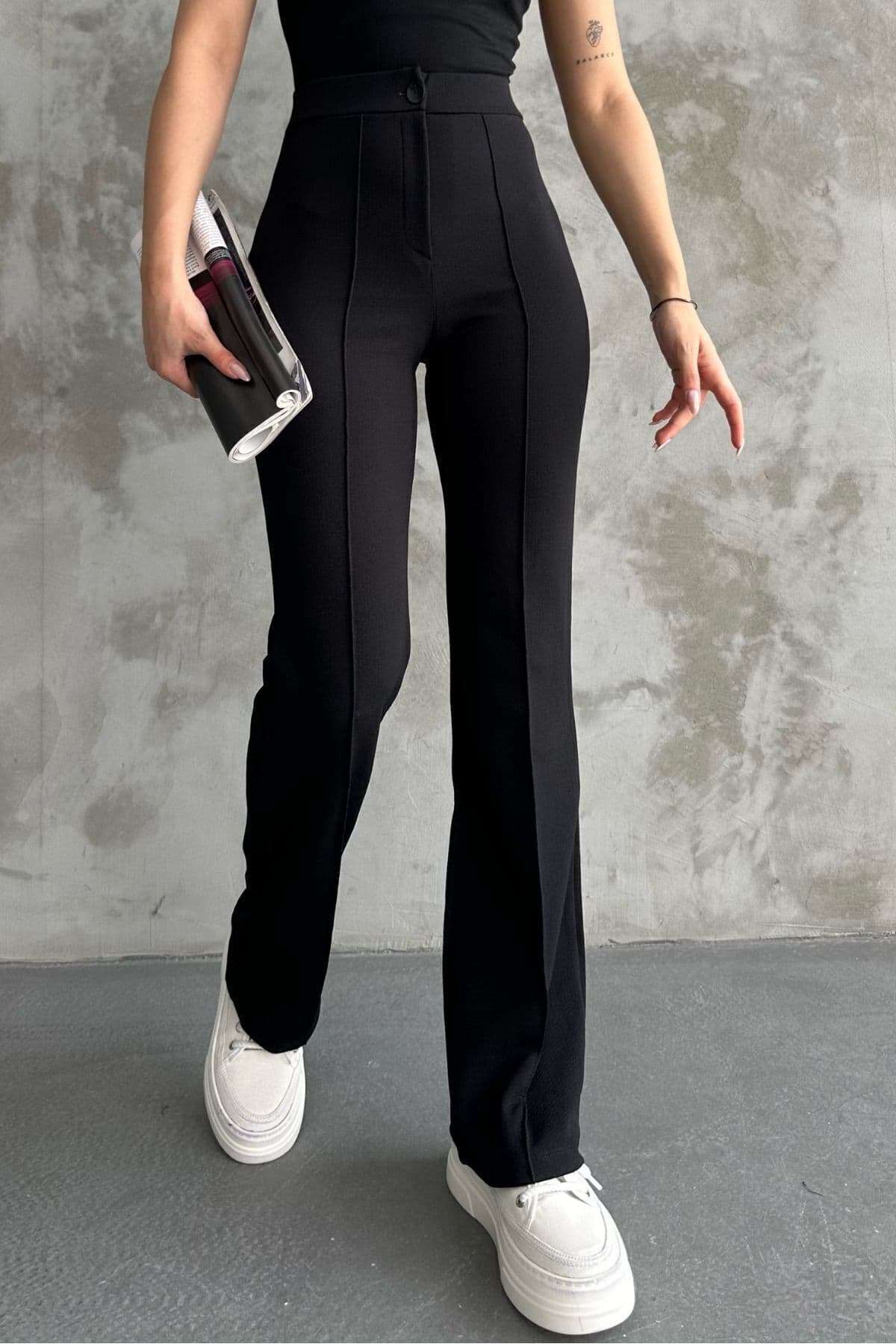 شلوار پالازو دمپا اسپانیایی زنانه macharel jeans مشکی کمر بلند فرمدهنده شلوار پالازو دمپا اسپانیایی زنانه macharel jeans مشکی کمر بلند فرمدهنده