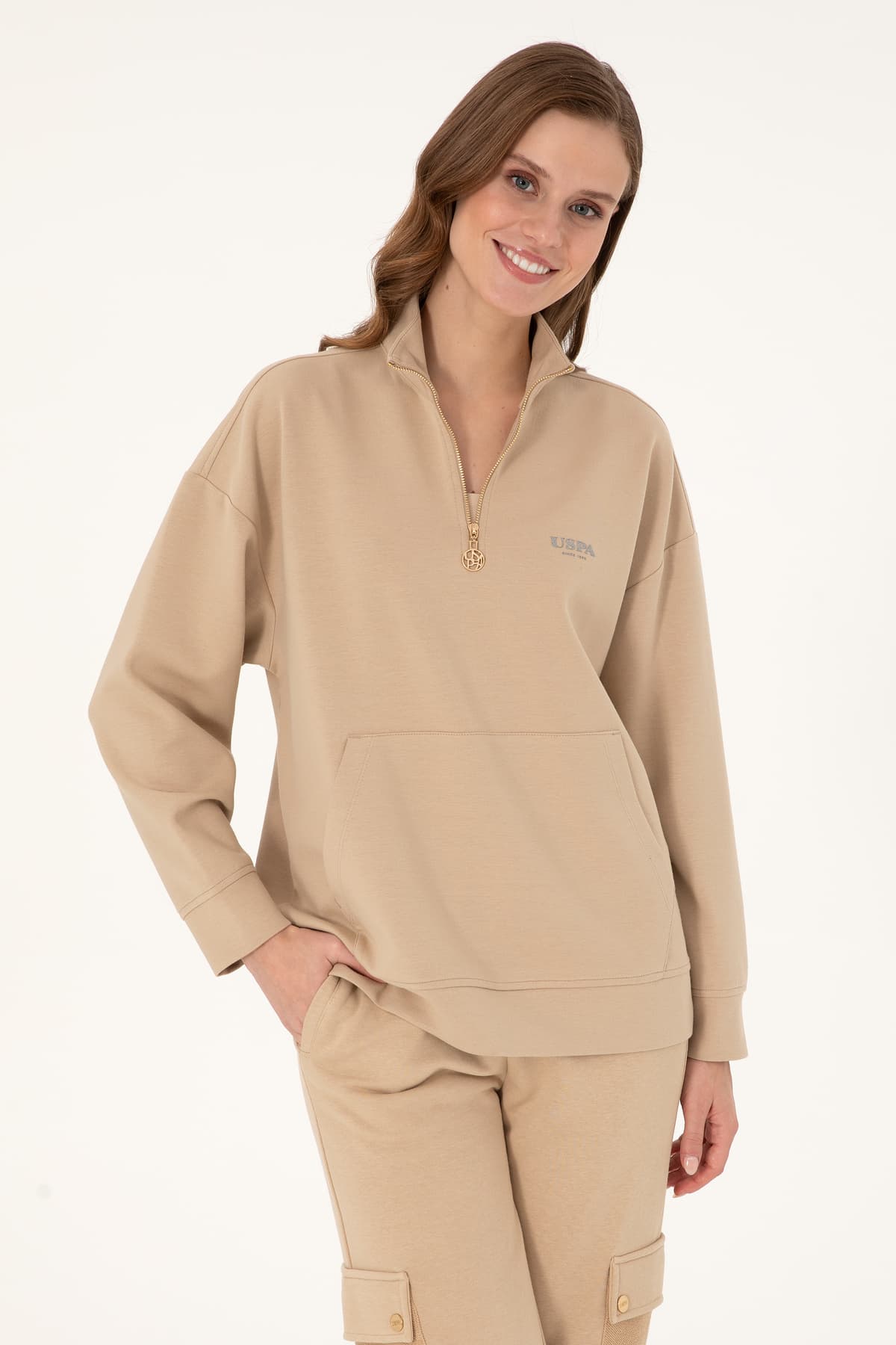 سوئیشرت زنانه U.S. Polo Assn. شنی یقه دیلاق زیپدار مدل 50297316-VR085 سوئیشرت زنانه U.S. Polo Assn. شنی یقه دیلاق زیپدار مدل 50297316-VR085