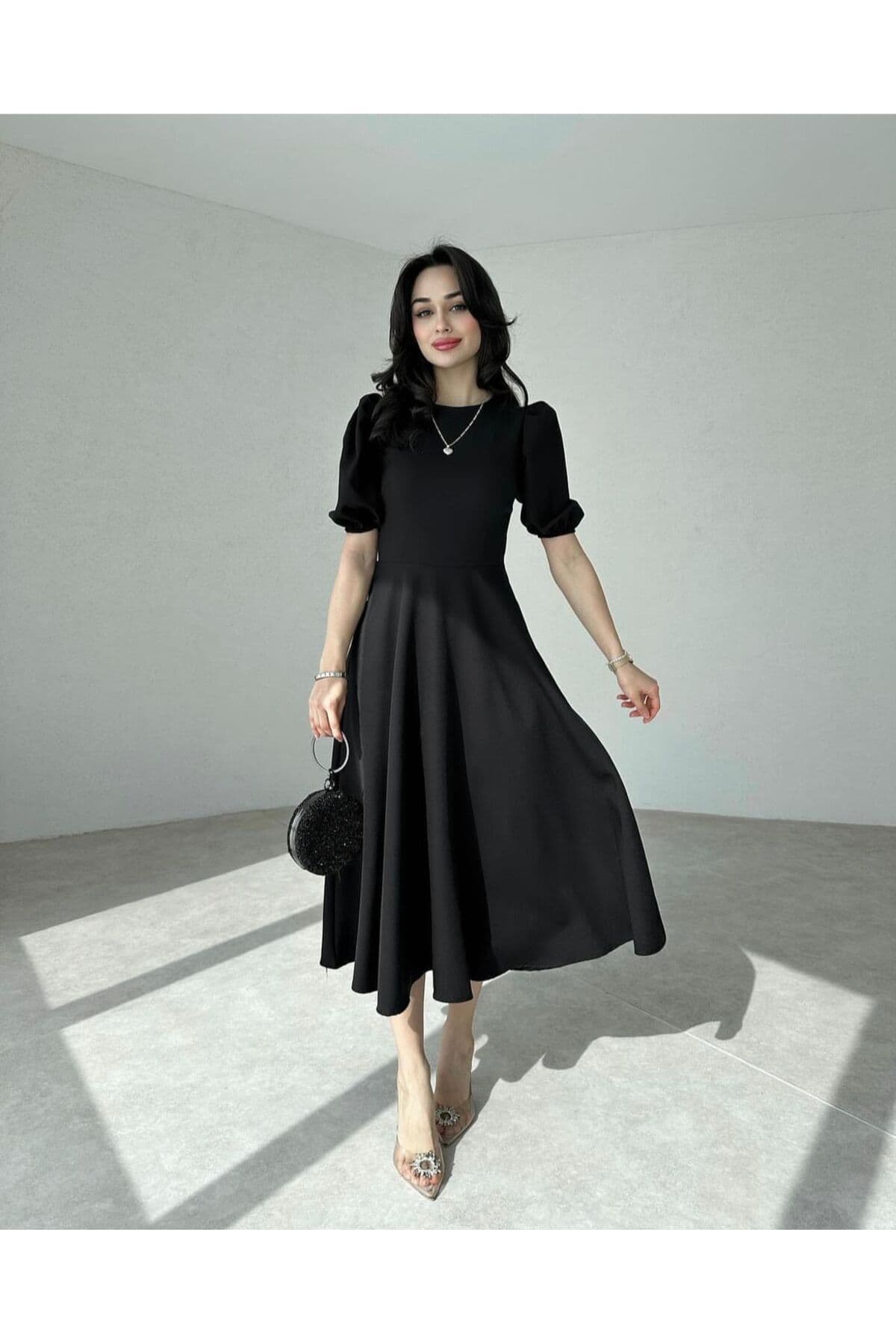 پیراهن زنانه Afiş Butik مشکی آستین پفی قد میدی پیراهن زنانه Afiş Butik مشکی آستین پفی قد میدی
