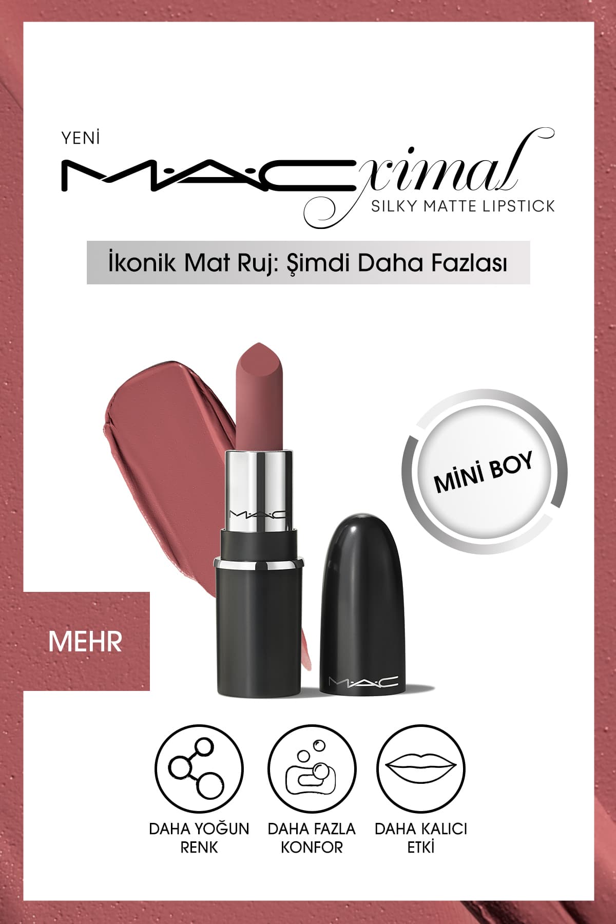 رژ لب Mac MACximal Mini مات ابریشمی مدل Mehr 1.8g رژ لب Mac MACximal Mini مات ابریشمی مدل Mehr 1.8g