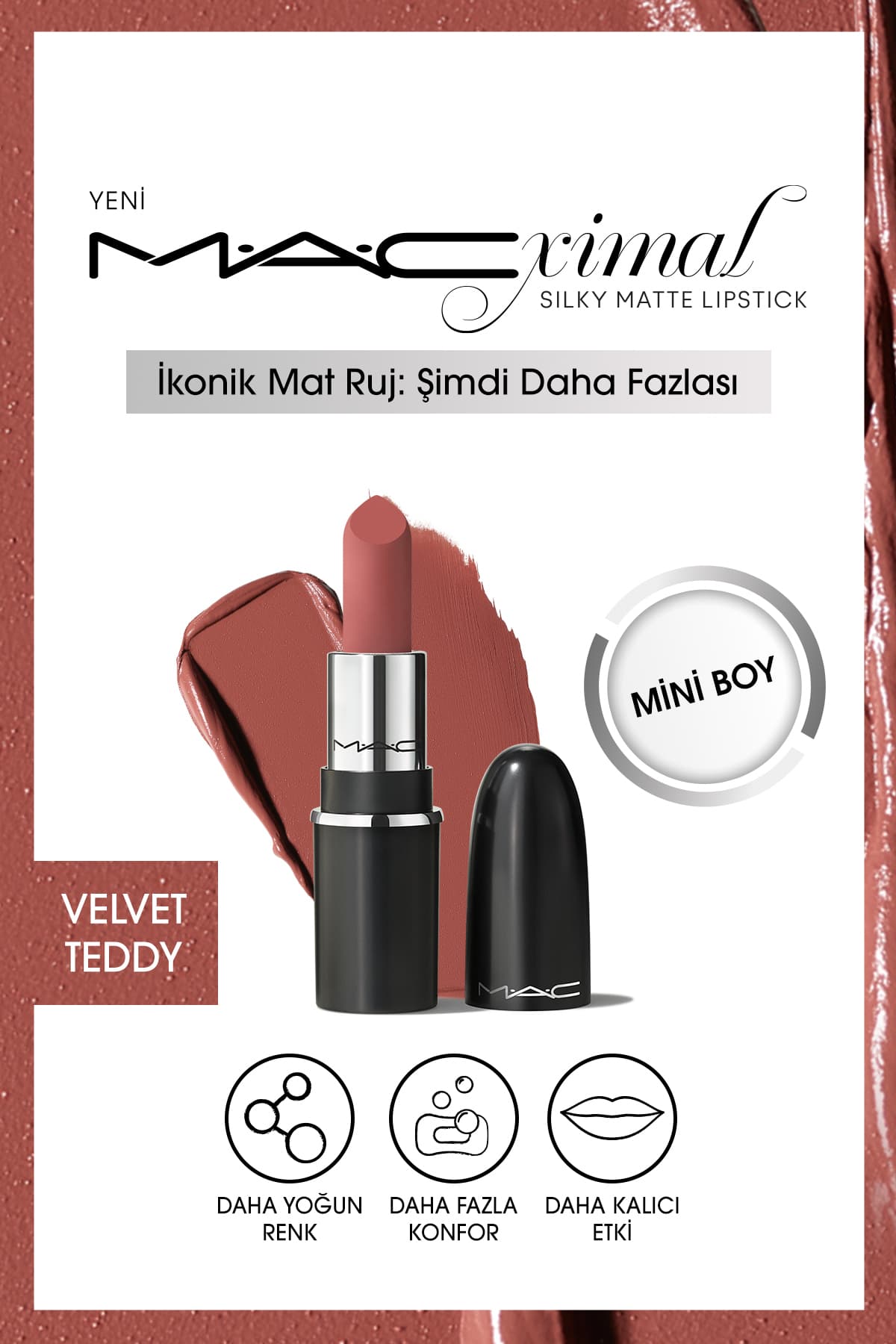 رژ لب مات Mac مدل MACximal Mini Silky Matte رنگ خرس مخملی 1.8g رژ لب مات Mac مدل MACximal Mini Silky Matte رنگ خرس مخملی 1.8g