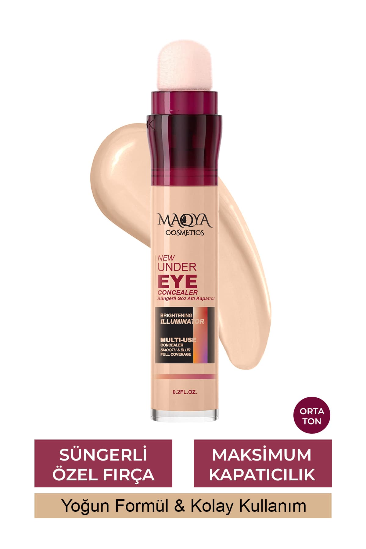 کانسیلر MAQYA Cosmetics پوشش قوی، مغذی و روشنکننده زیر چشم با اسفنج رنگ متوسط کانسیلر MAQYA Cosmetics پوشش قوی، مغذی و روشنکننده زیر چشم با اسفنج رنگ متوسط
