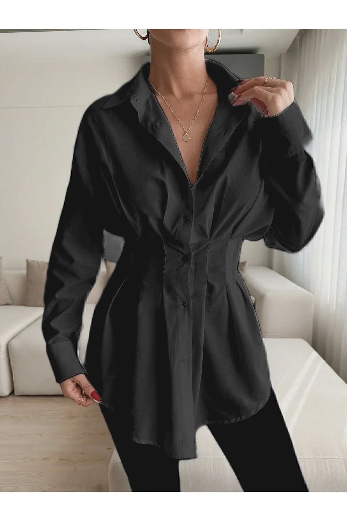 پیراهن زنانه EMMAS CLOTHİNG چین دار کمر چسان مشکی پیراهن زنانه EMMAS CLOTHİNG چین دار کمر چسان مشکی