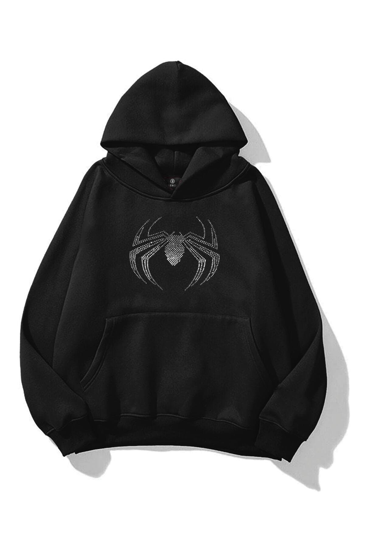 سویشرت یونیسکس Co Trendiz با چاپ سنگی Spider مشکی سویشرت یونیسکس Co Trendiz با چاپ سنگی Spider مشکی