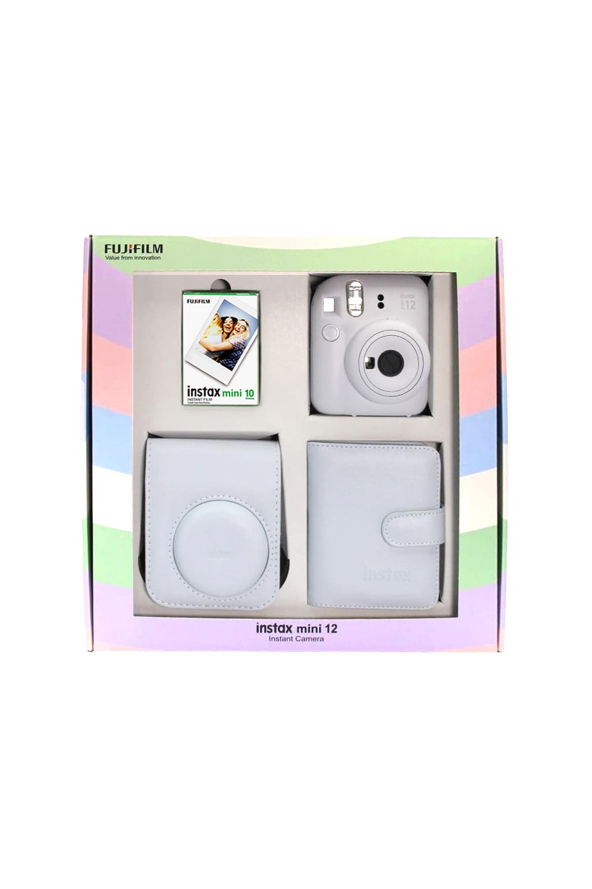 دوربین فوری Fujifilm Instax Mini 12 با بند، باتری، کیف، فیلم ۱۰ تایی، آلبوم دوربین فوری Fujifilm Instax Mini 12 با بند، باتری، کیف، فیلم ۱۰ تایی، آلبوم