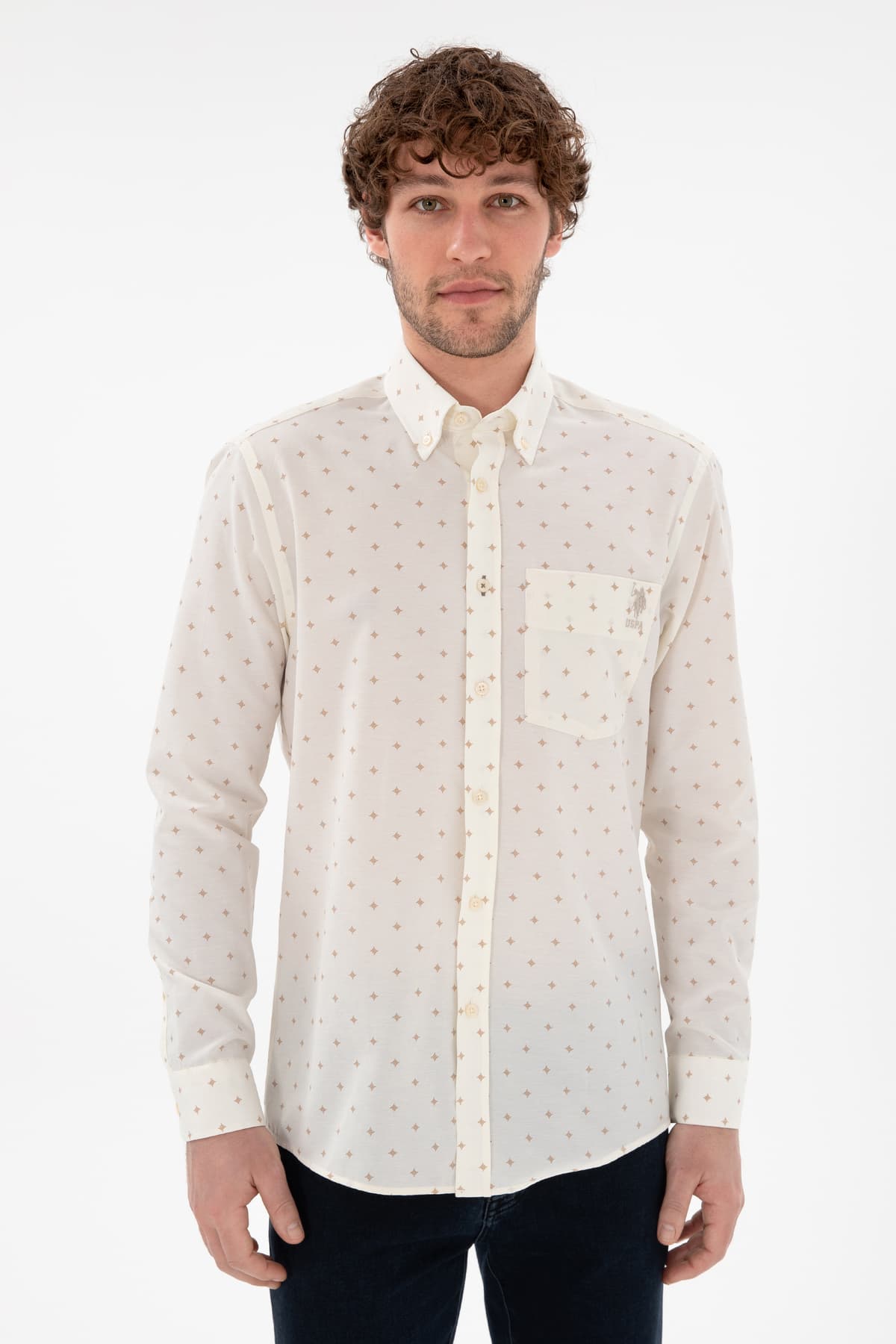 پیراهن مردانه U.S. Polo Assn. کرم فیت معمولی با جیب مدل 50296606-VR071 پیراهن مردانه U.S. Polo Assn. کرم فیت معمولی با جیب مدل 50296606-VR071