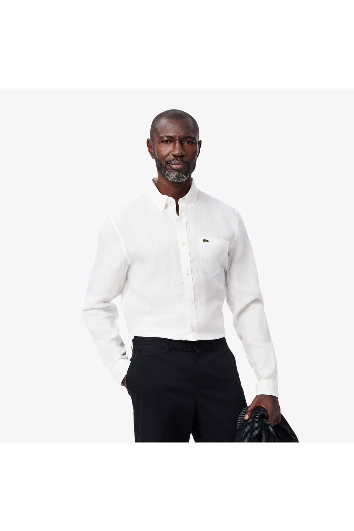 پیراهن مردانه Lacoste کتان سفید یقه دکمهدار فیت معمولی پیراهن مردانه Lacoste کتان سفید یقه دکمهدار فیت معمولی