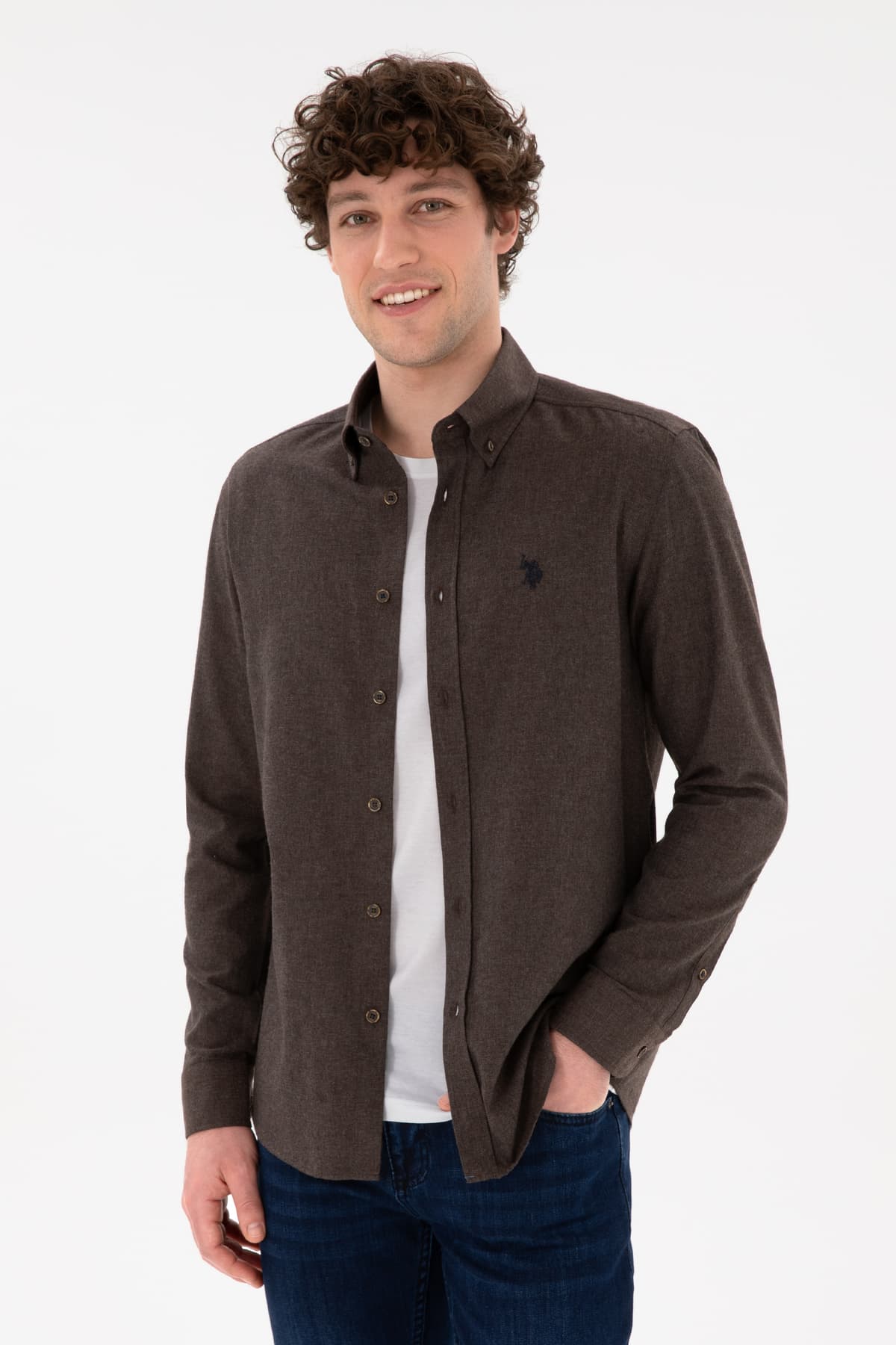 پیراهن مردانه U.S. Polo Assn. آستینبلند نیلی ساده مدل 50296757-VR028 پیراهن مردانه U.S. Polo Assn. آستینبلند نیلی ساده مدل 50296757-VR028