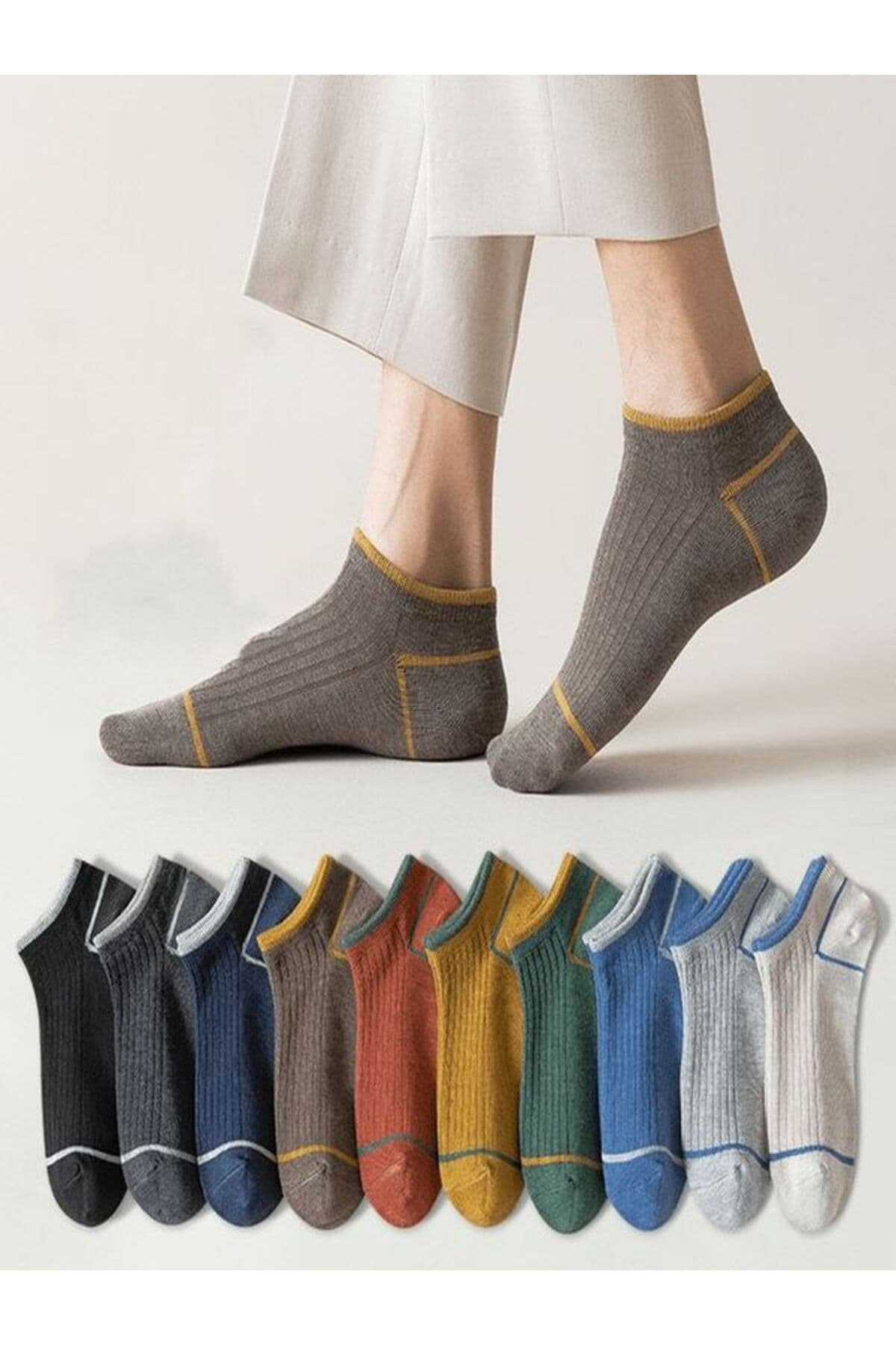 جوراب مچی مردانه ورزشی رنگی حلقهدار Sky Socks بسته 10 عددی جوراب مچی مردانه ورزشی رنگی حلقهدار Sky Socks بسته 10 عددی