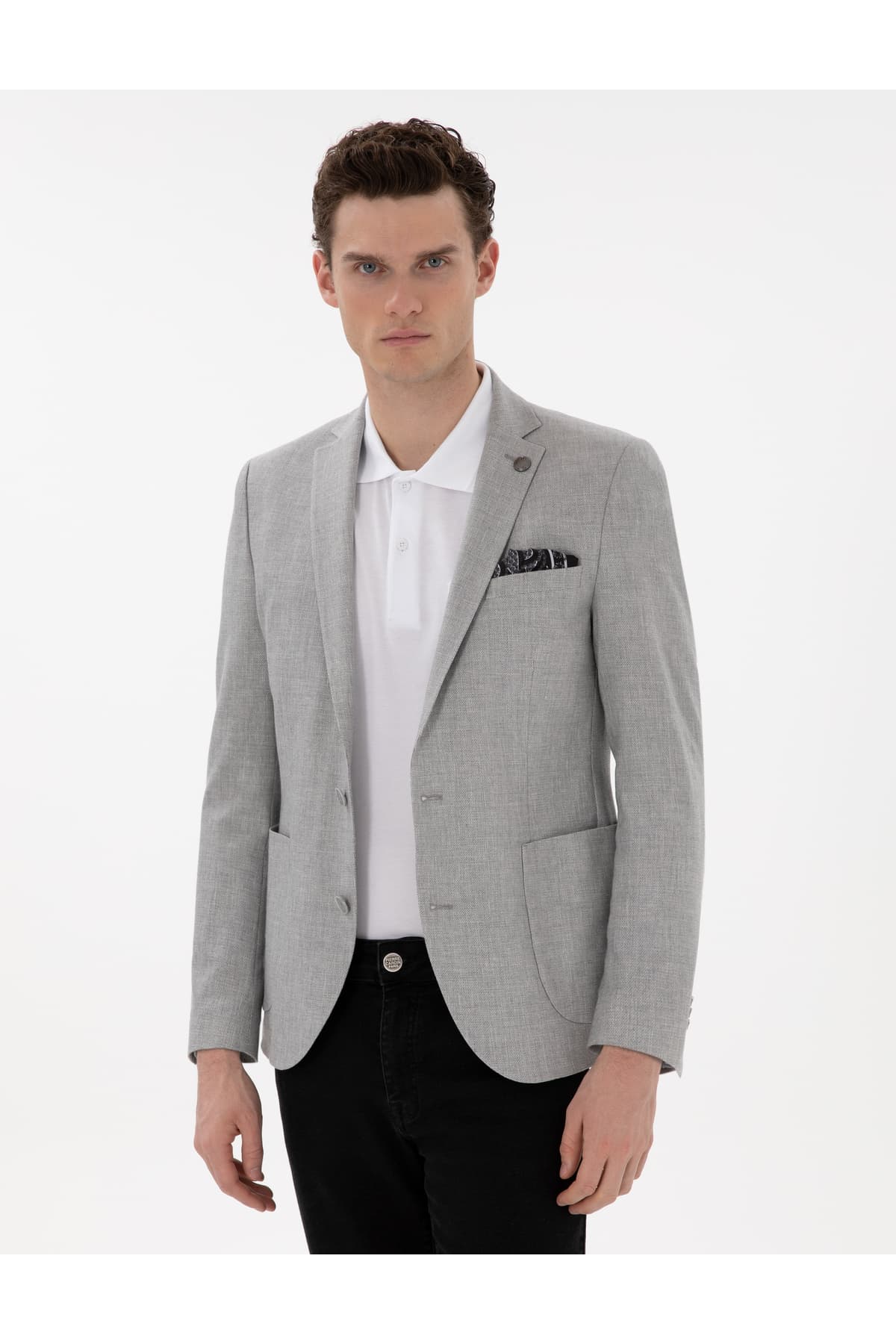 کت مردانه Pierre Cardin خاکستری اکسترا اسلیم فیت کتان ترکیبی مدل 50302432-VR024 کت مردانه Pierre Cardin خاکستری اکسترا اسلیم فیت کتان ترکیبی مدل 50302432-VR024
