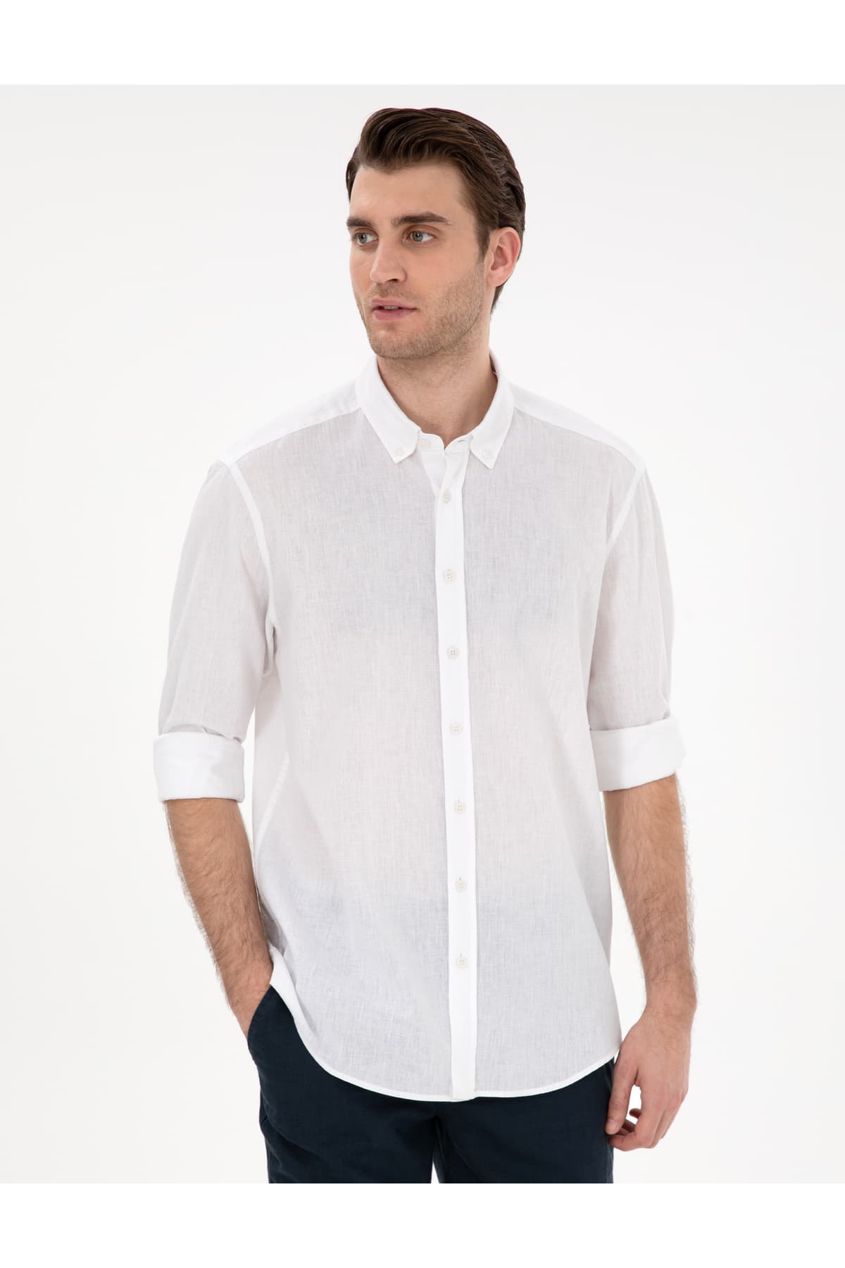 پیراهن Pierre Cardin سفید با ترکیب لینن فیت معمولی آستینبلند مدل 50303388-VR013 پیراهن Pierre Cardin سفید با ترکیب لینن فیت معمولی آستینبلند مدل 50303388-VR013