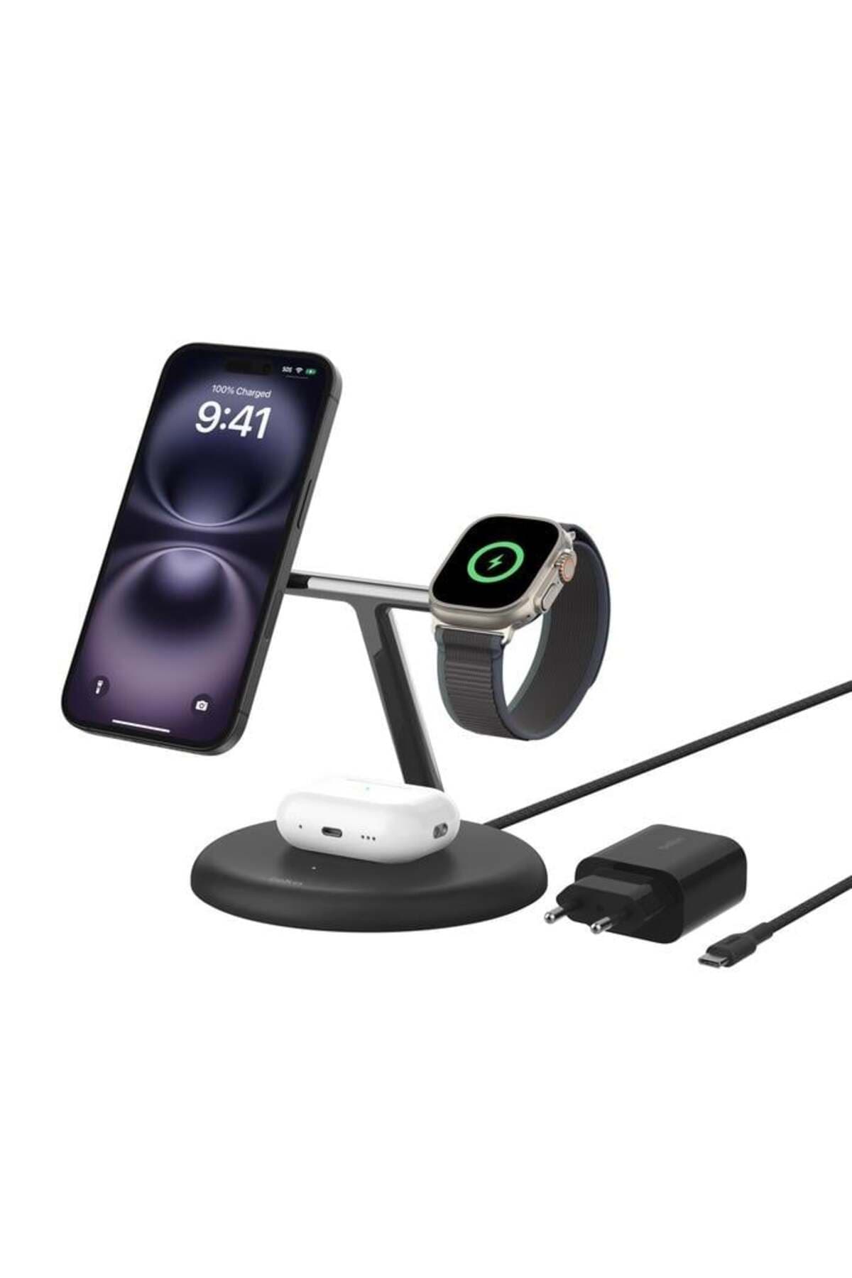 پایه شارژ Belkin 3in1 MagSafe با Qi2 و توان 15W مشکی مدل WIZ023VFBK پایه شارژ Belkin 3in1 MagSafe با Qi2 و توان 15W مشکی مدل WIZ023VFBK